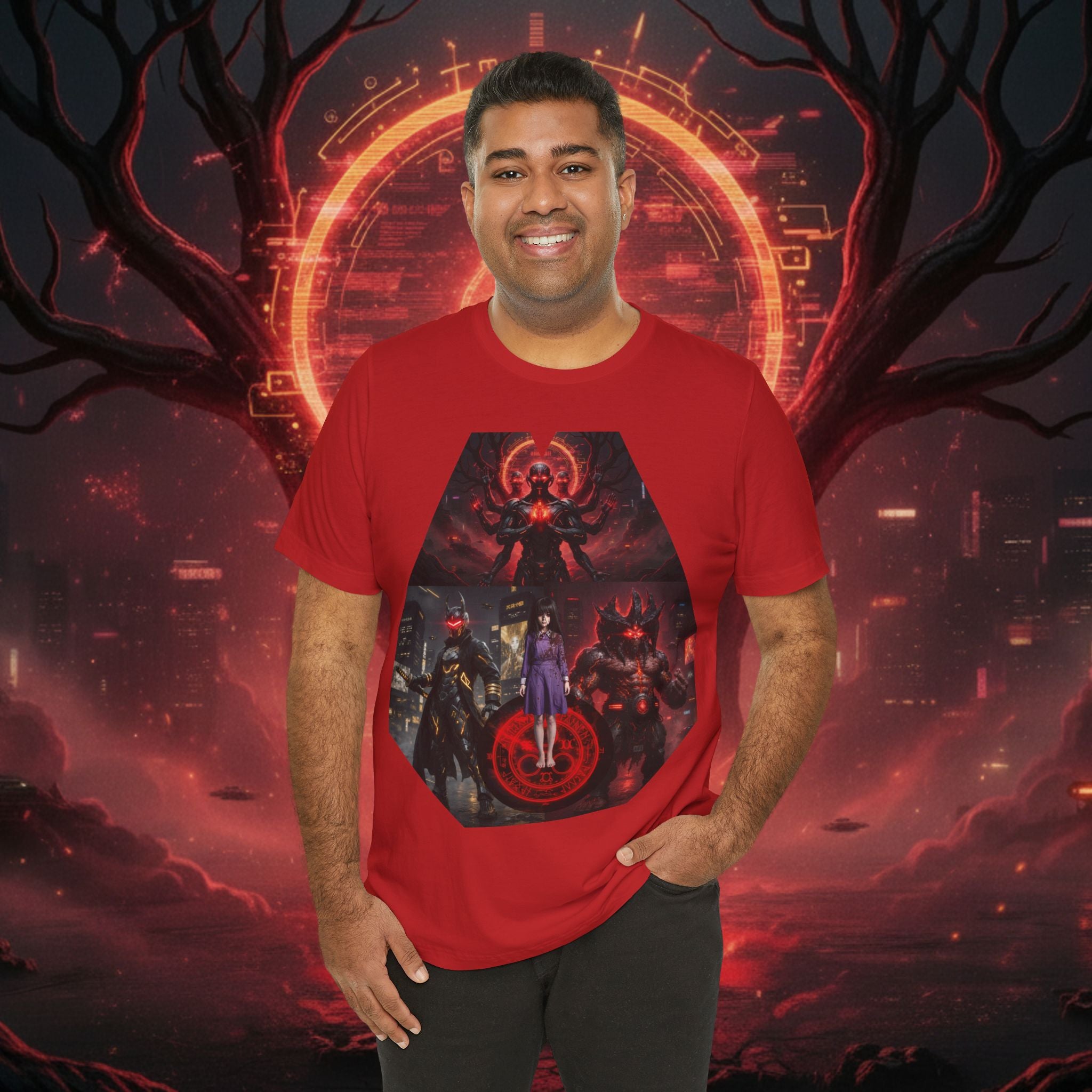 Superhero Squad Graphic Tee — Dark Red Mystic Design