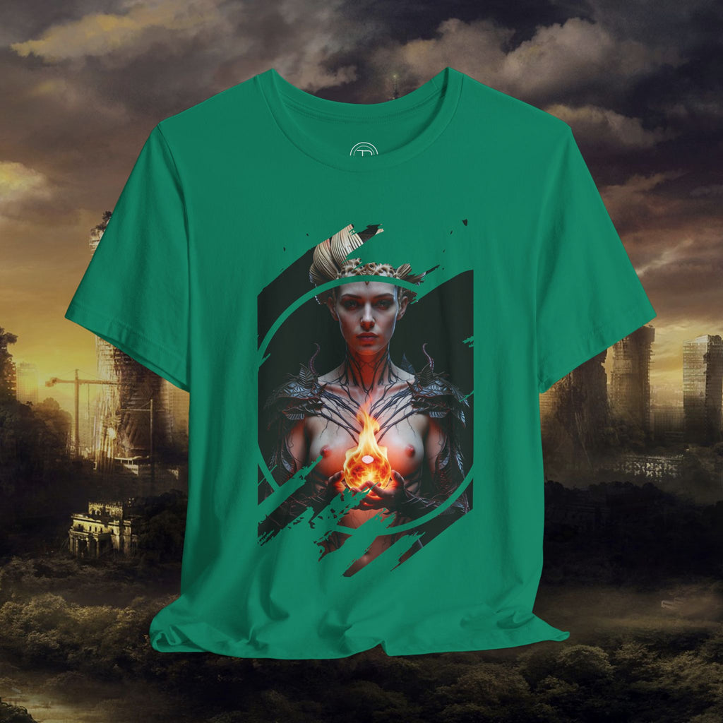 Dark Sorceress T‑Shirt — Fantasy Magic Witch Tee with Fiery Heart - Alexia Ashford