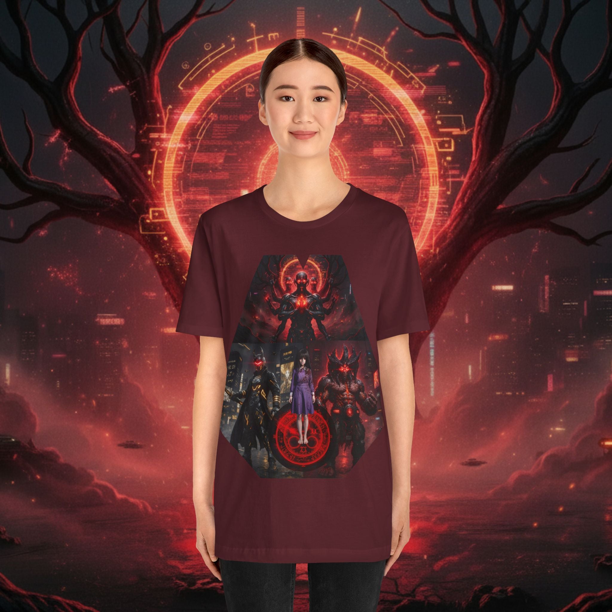 Superhero Squad Graphic Tee — Dark Red Mystic Design
