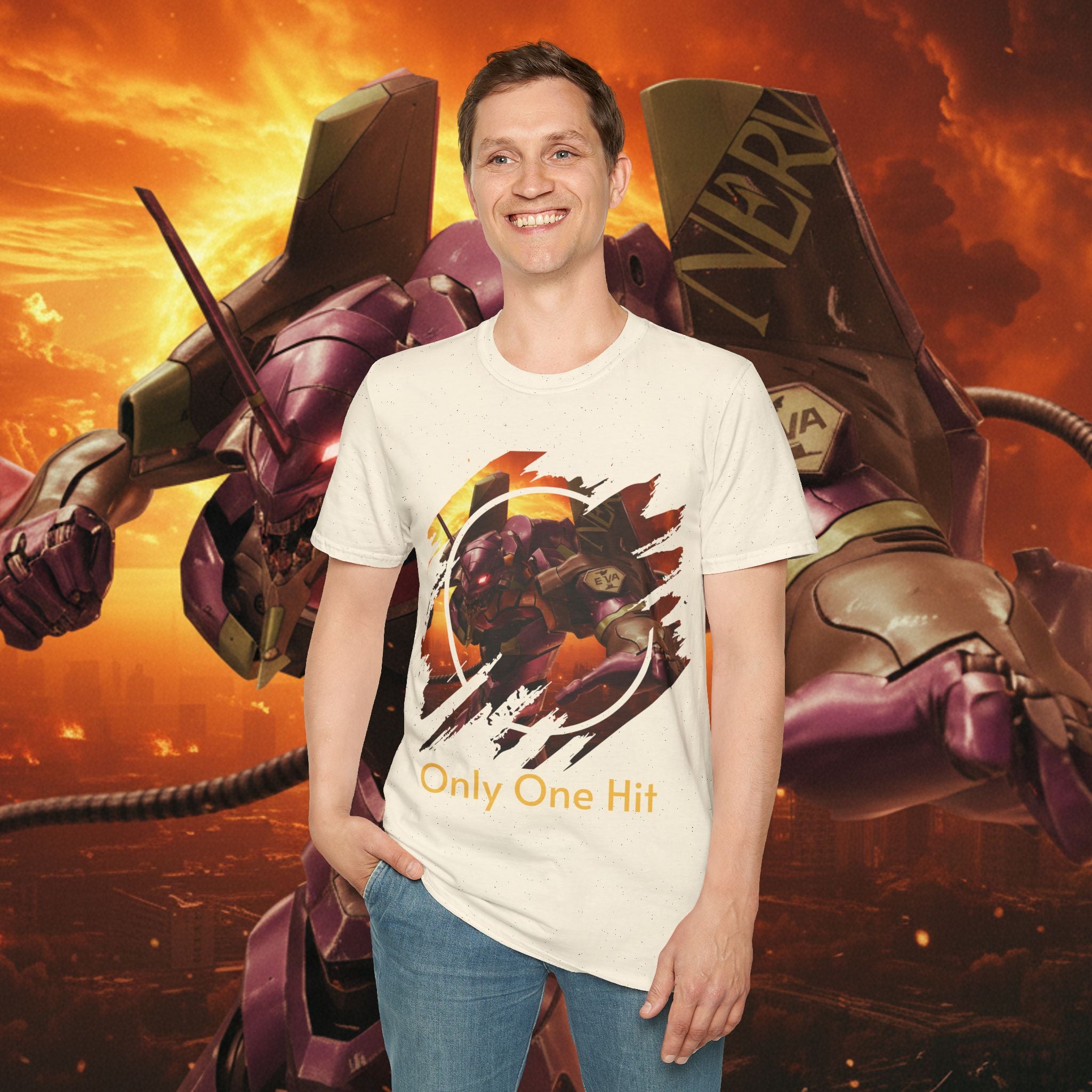 Only One Hit T-Shirt — Gamer Mech Battle Tee - EVA 1 - Neon Genesis Evangelion