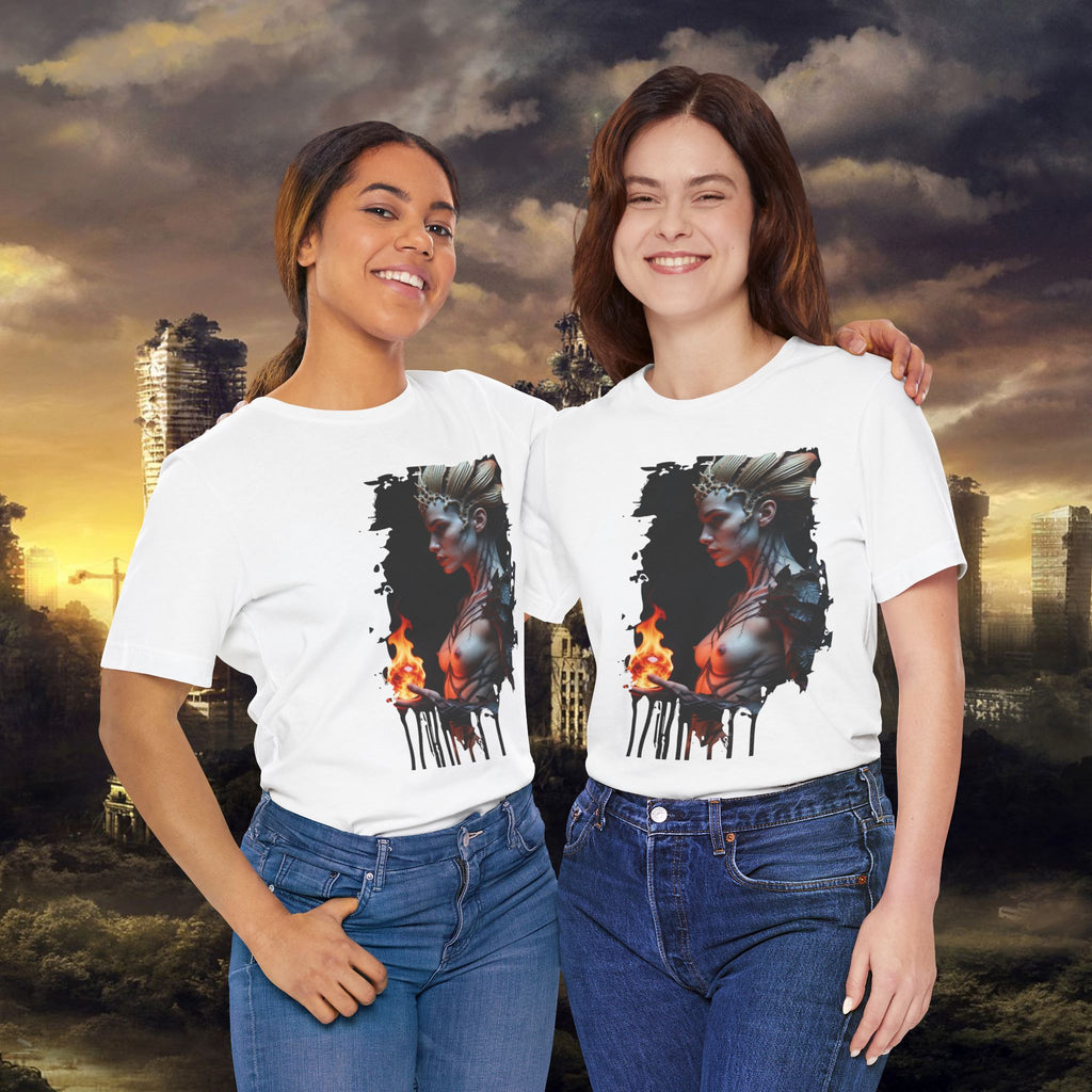 Mythic Fire Goddess T‑Shirt — Fantasy Portrait Tee with Flaming Orb - Alexia Ashford Side Face