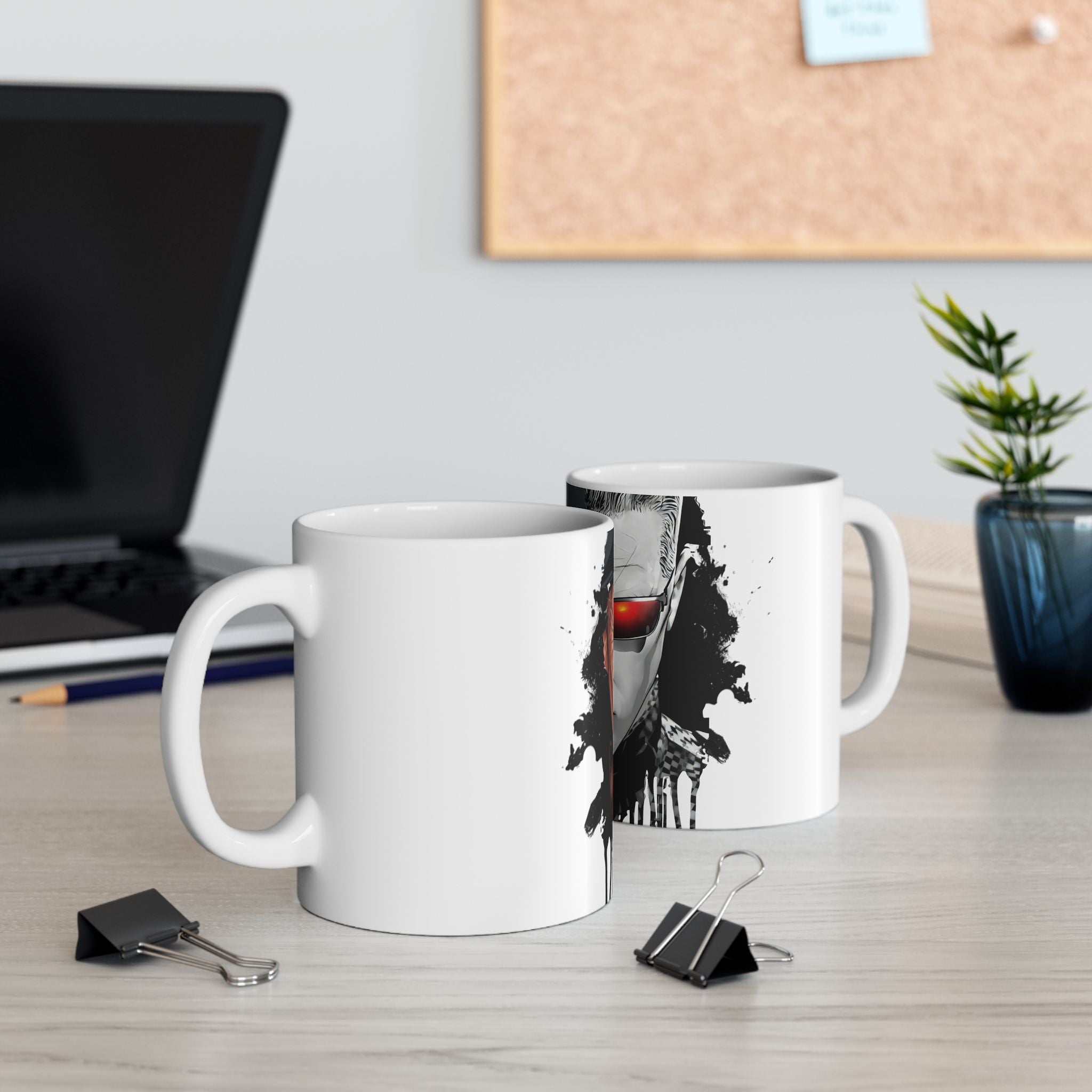 Split Face Cyborg vs Mutant Mug — Sci‑Fi Half‑Human Red Eye Ceramic Coffee Cup (11oz/15oz) JIGSAW Y WESKER - JIGWES