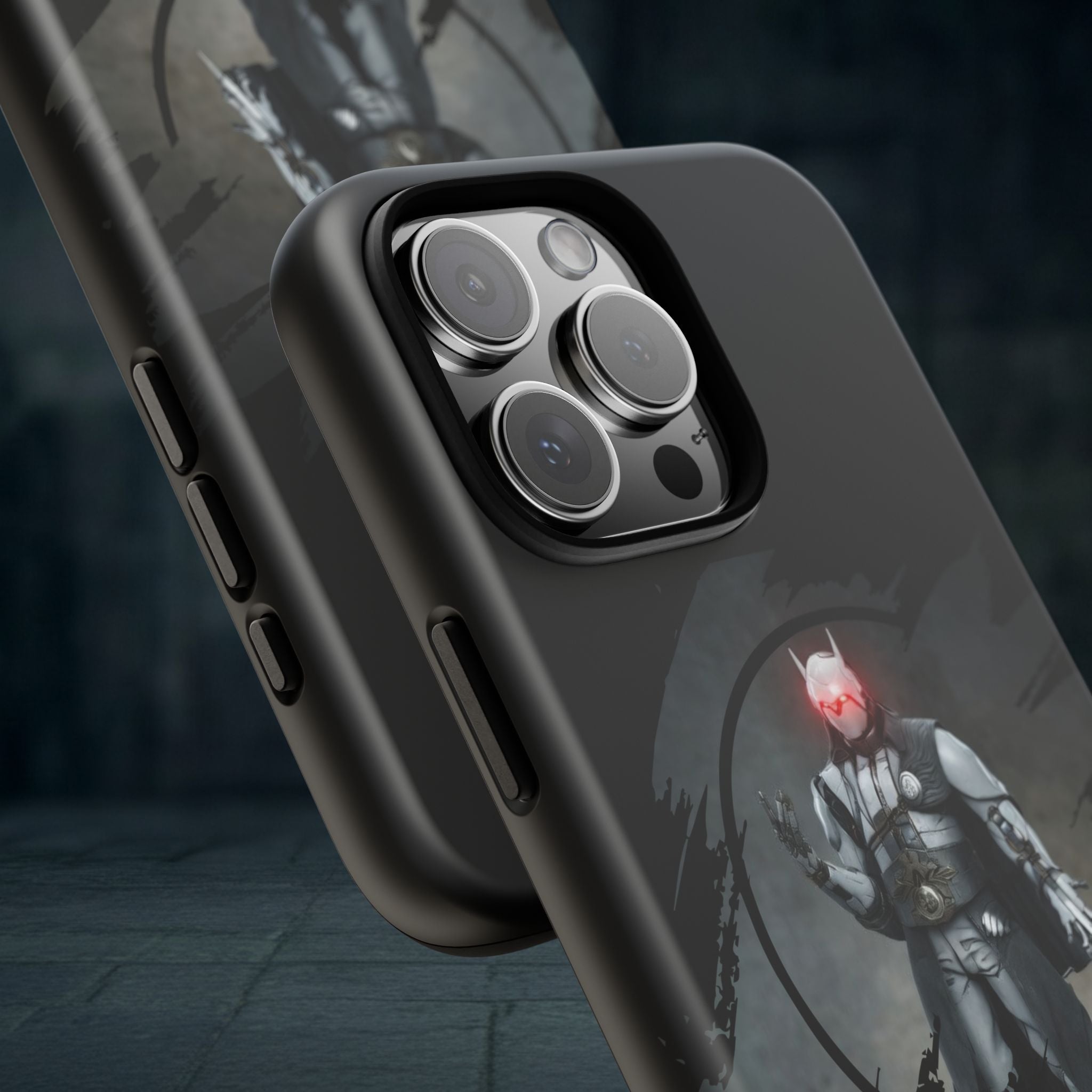 Galaxy Warrior Tough Phone Case — Dark Sci‑Fi Armor with Red Helm