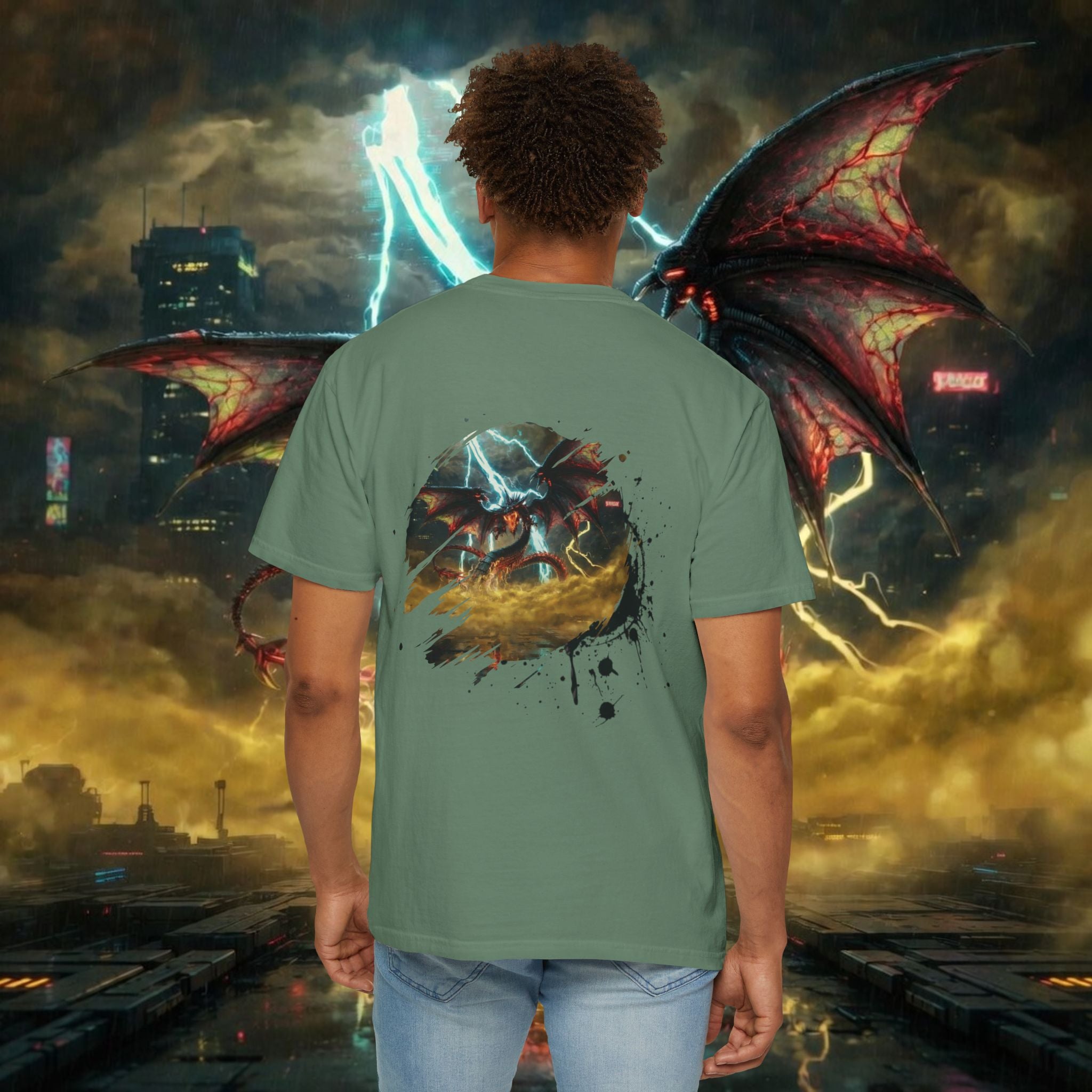 God of the Heavens T-Shirt — Mythic Storm Graphic Tee - slifer the sky dragon