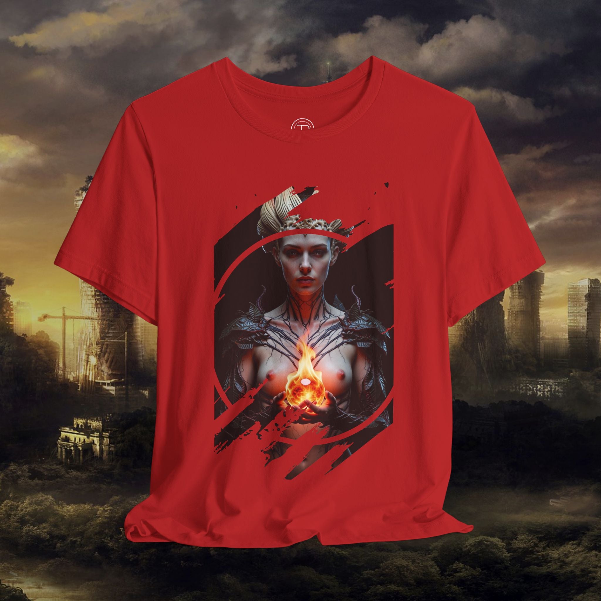 Dark Sorceress T‑Shirt — Fantasy Magic Witch Tee with Fiery Heart - Alexia Ashford