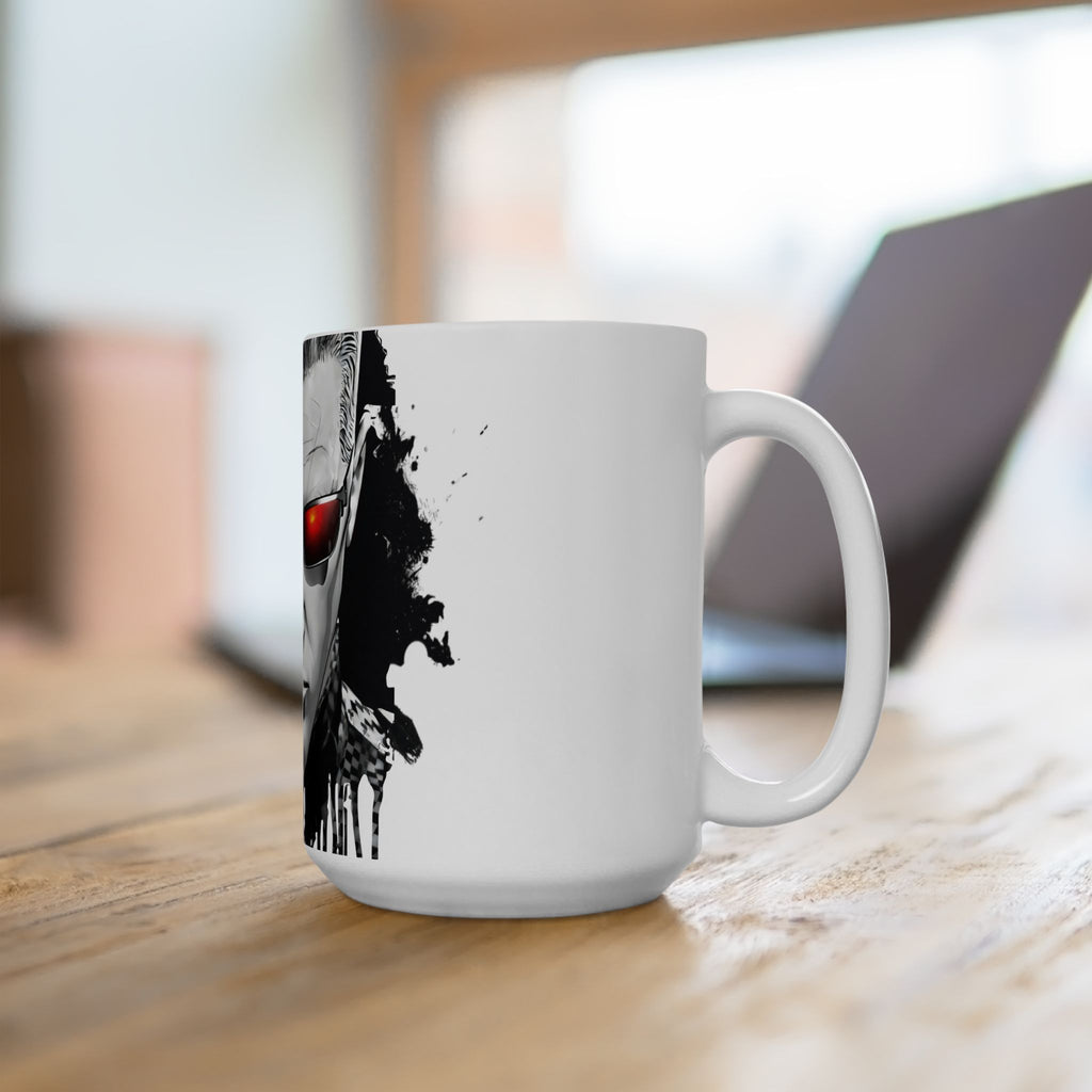 Split Face Cyborg vs Mutant Mug — Sci‑Fi Half‑Human Red Eye Ceramic Coffee Cup (11oz/15oz) JIGSAW Y WESKER - JIGWES