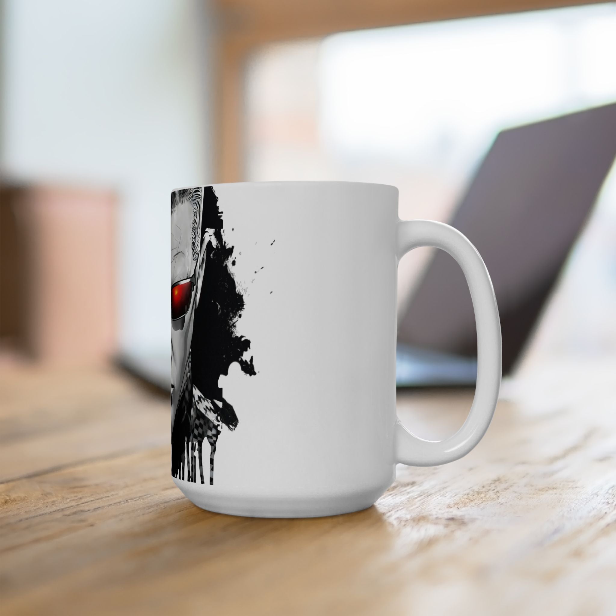 Split Face Cyborg vs Mutant Mug — Sci‑Fi Half‑Human Red Eye Ceramic Coffee Cup (11oz/15oz) JIGSAW Y WESKER - JIGWES
