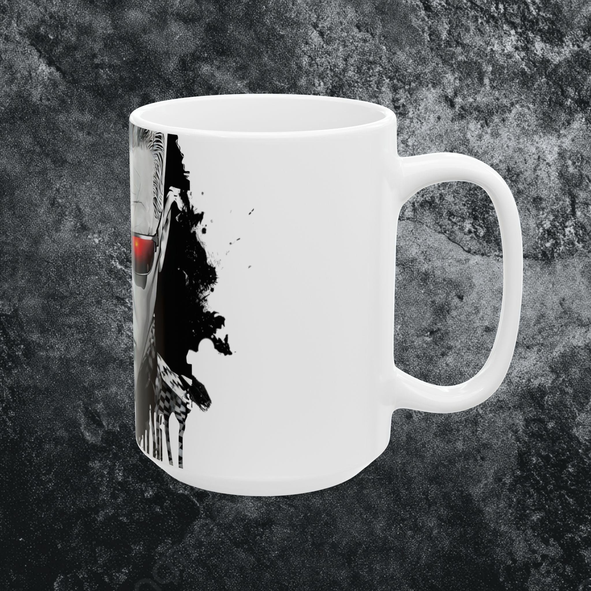 Split Face Cyborg vs Mutant Mug — Sci‑Fi Half‑Human Red Eye Ceramic Coffee Cup (11oz/15oz) JIGSAW Y WESKER - JIGWES