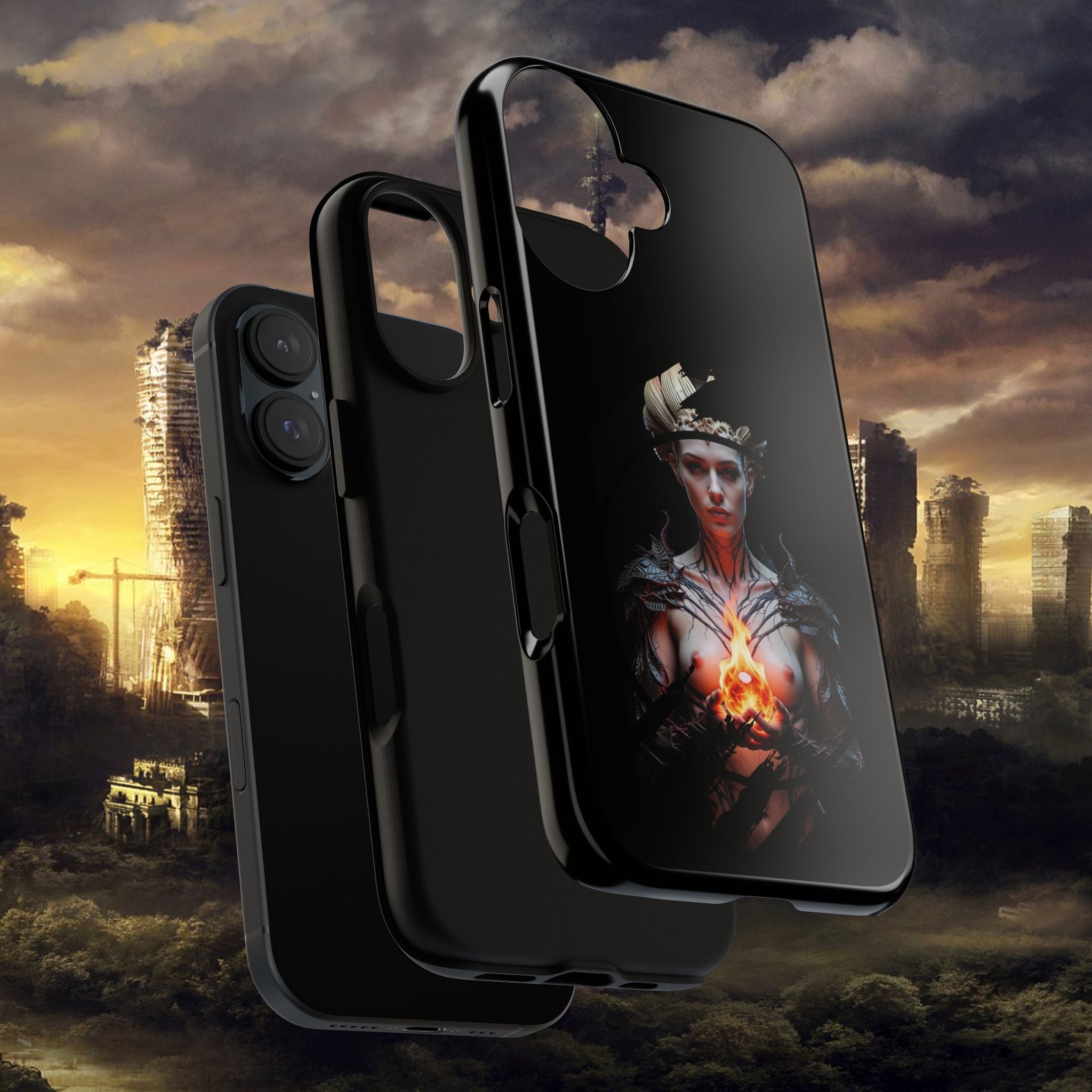 Fantasy Sorceress Phone Case — Dark Magic Mage with Fiery Orb Tough Case - Alexia Ashford