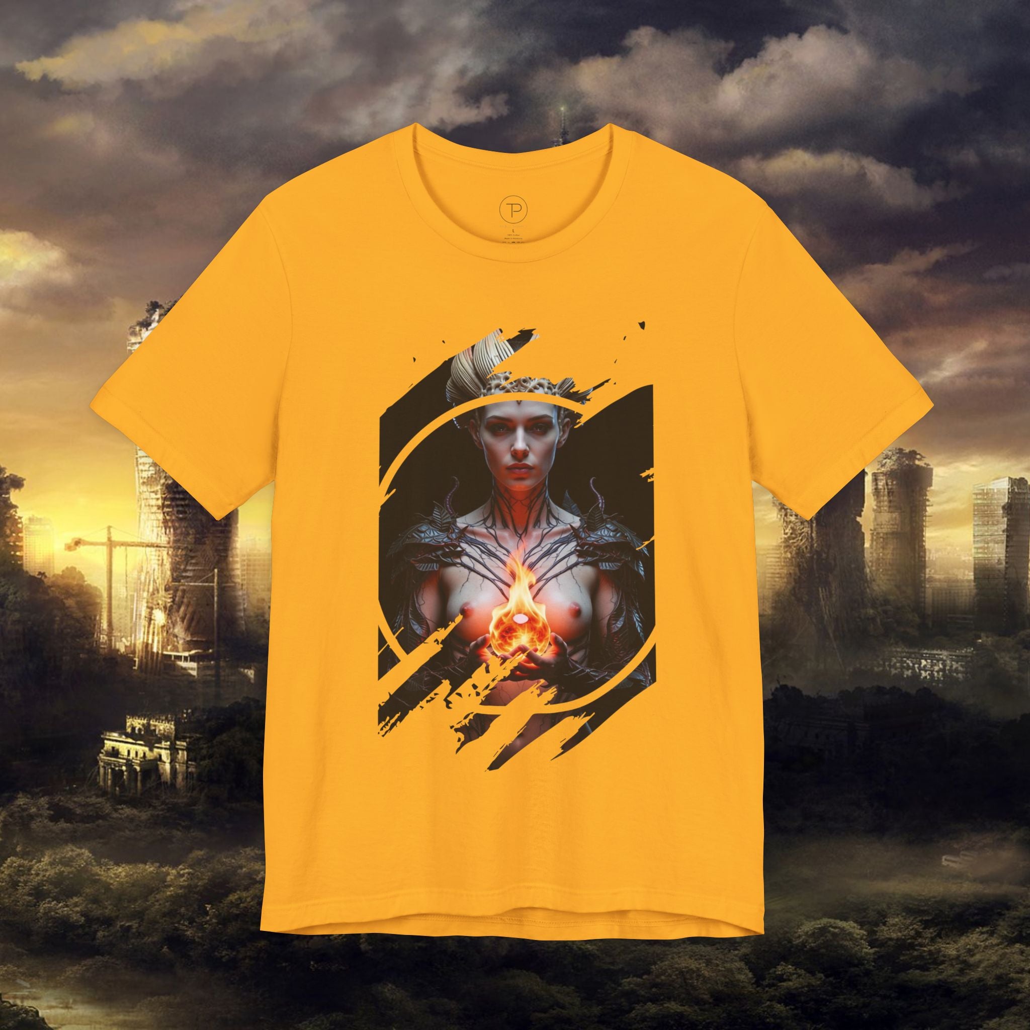 Dark Sorceress T‑Shirt — Fantasy Magic Witch Tee with Fiery Heart - Alexia Ashford