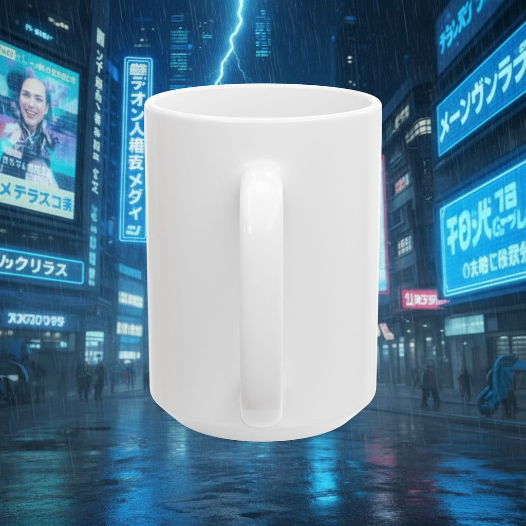Cyberpunk Squad Ceramic Mug — Futuristic City Night Coffee Cup (11oz/15oz) - Battle Suits