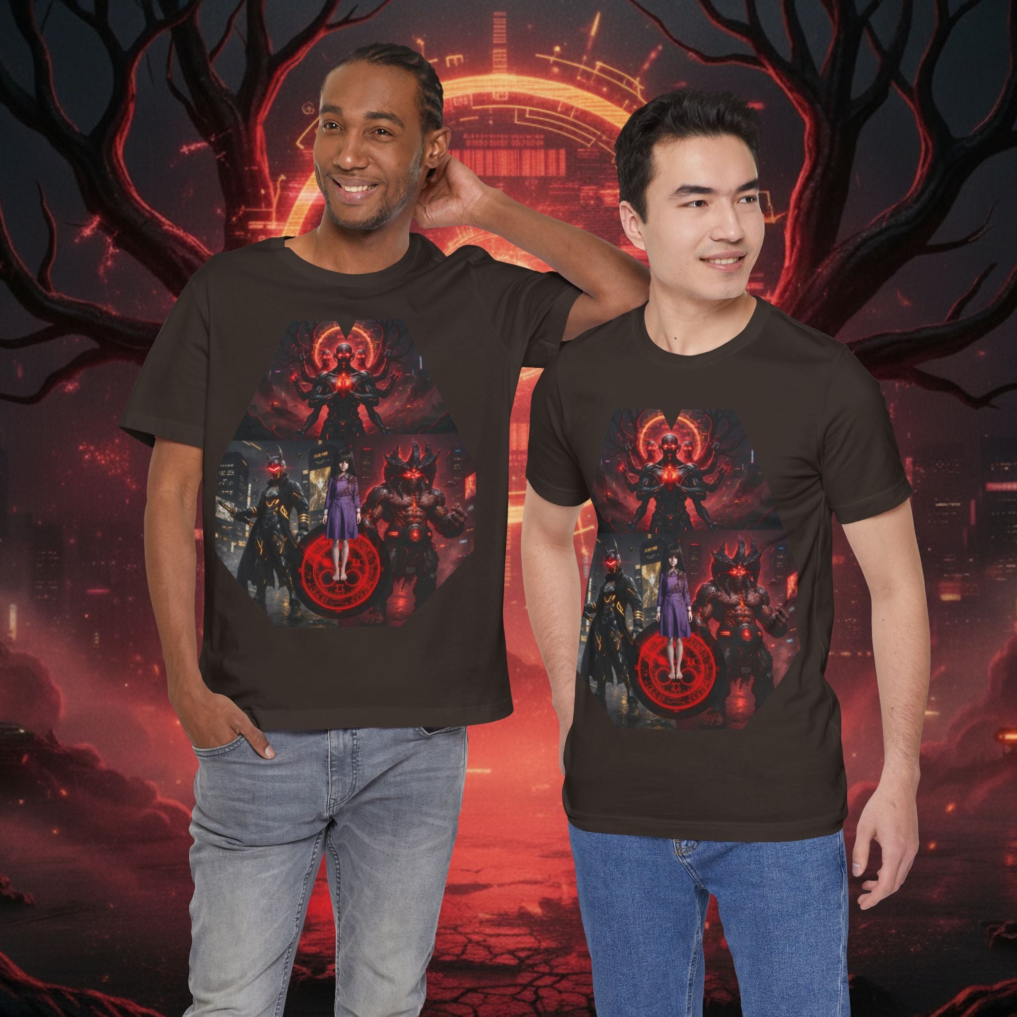 Superhero Squad Graphic Tee — Dark Red Mystic Design