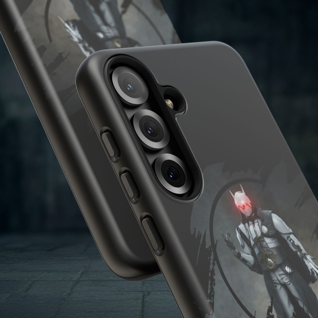 Galaxy Warrior Tough Phone Case — Dark Sci‑Fi Armor with Red Helm