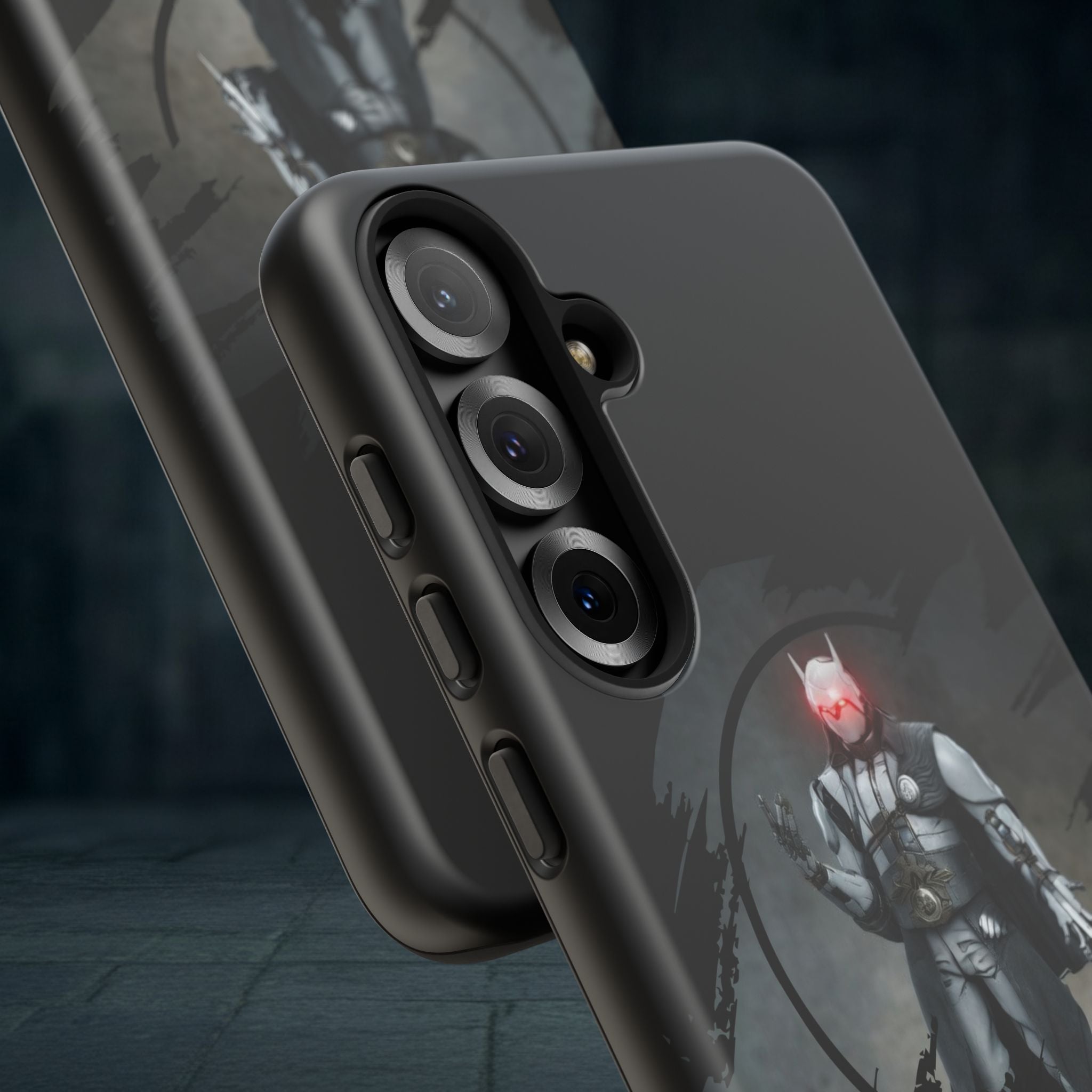 Galaxy Warrior Tough Phone Case — Dark Sci‑Fi Armor with Red Helm