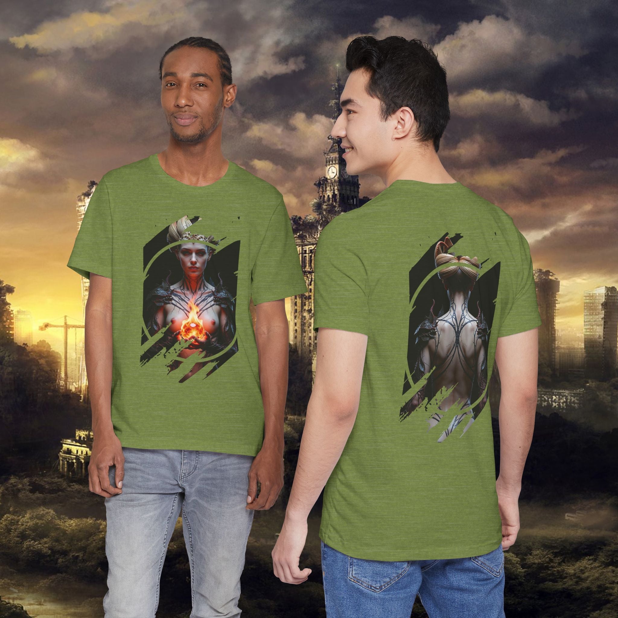 Dark Sorceress T‑Shirt — Fantasy Magic Witch Tee with Fiery Heart - Alexia Ashford