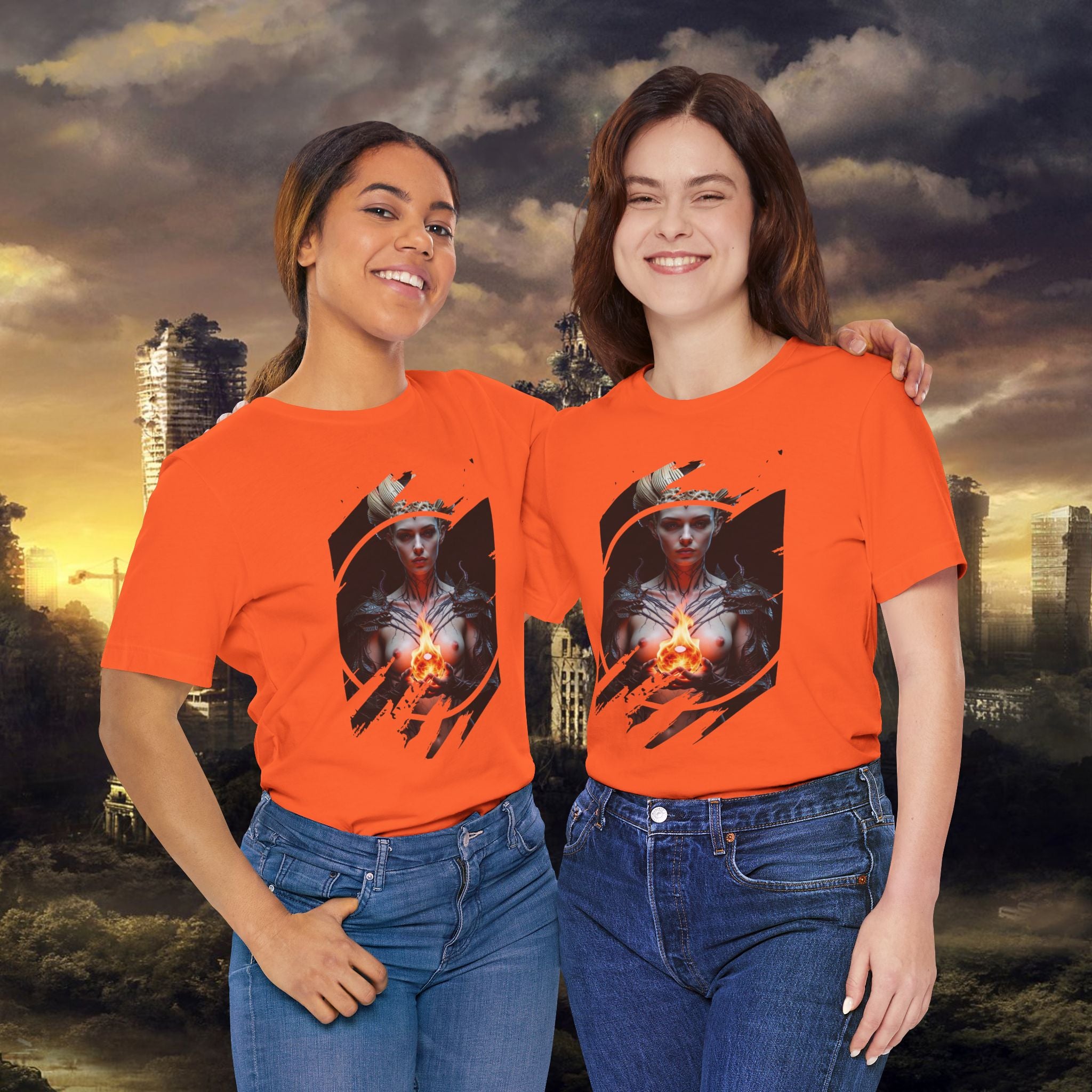 Dark Sorceress T‑Shirt — Fantasy Magic Witch Tee with Fiery Heart - Alexia Ashford