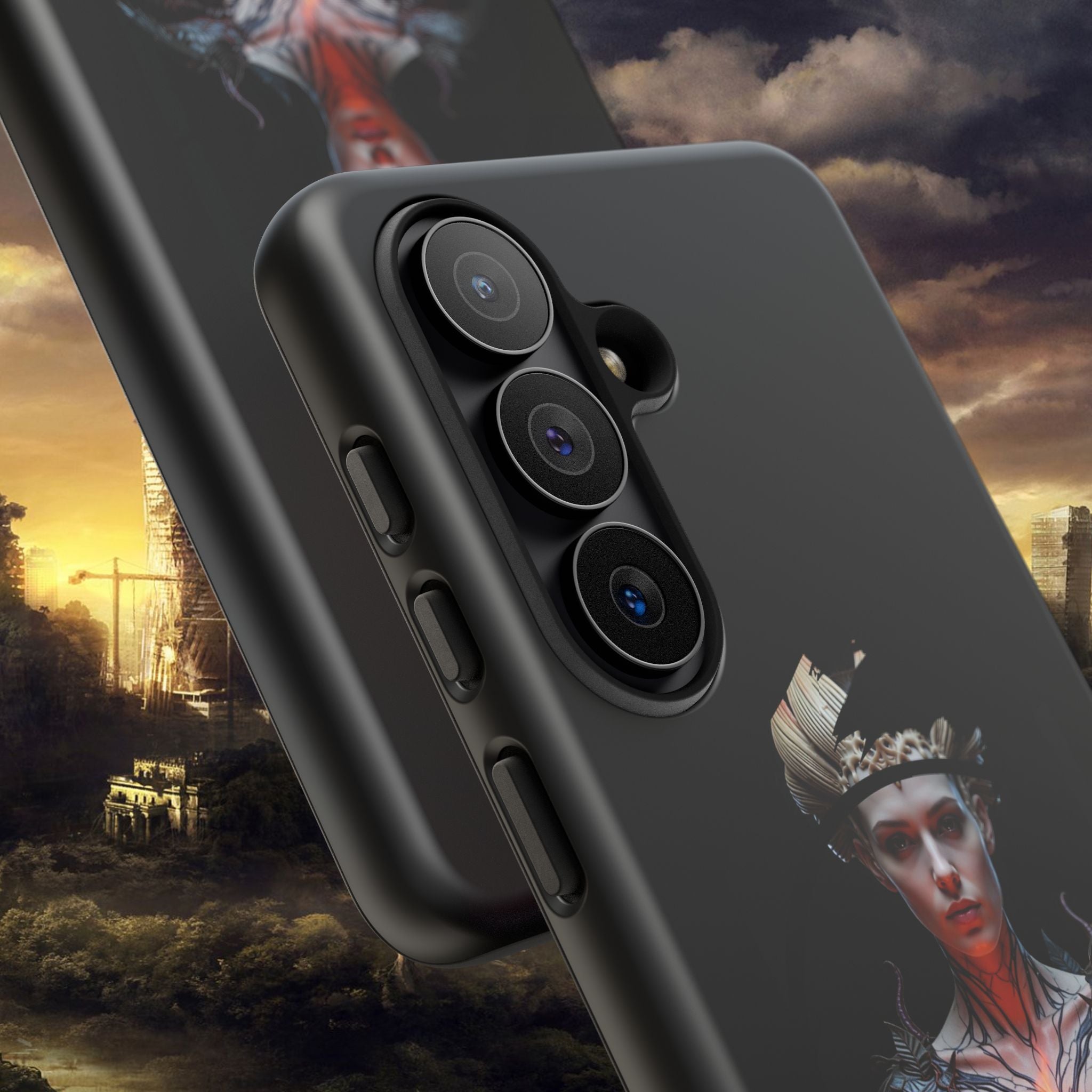 Fantasy Sorceress Phone Case — Dark Magic Mage with Fiery Orb Tough Case - Alexia Ashford