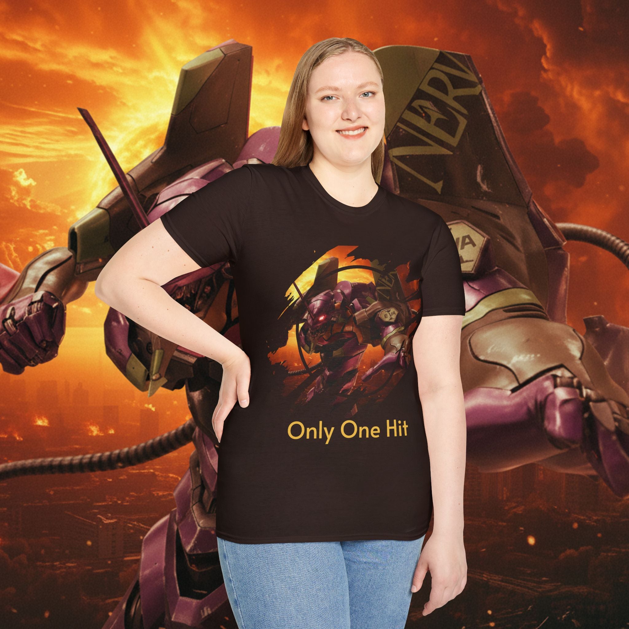 Only One Hit T-Shirt — Gamer Mech Battle Tee - EVA 1 - Neon Genesis Evangelion
