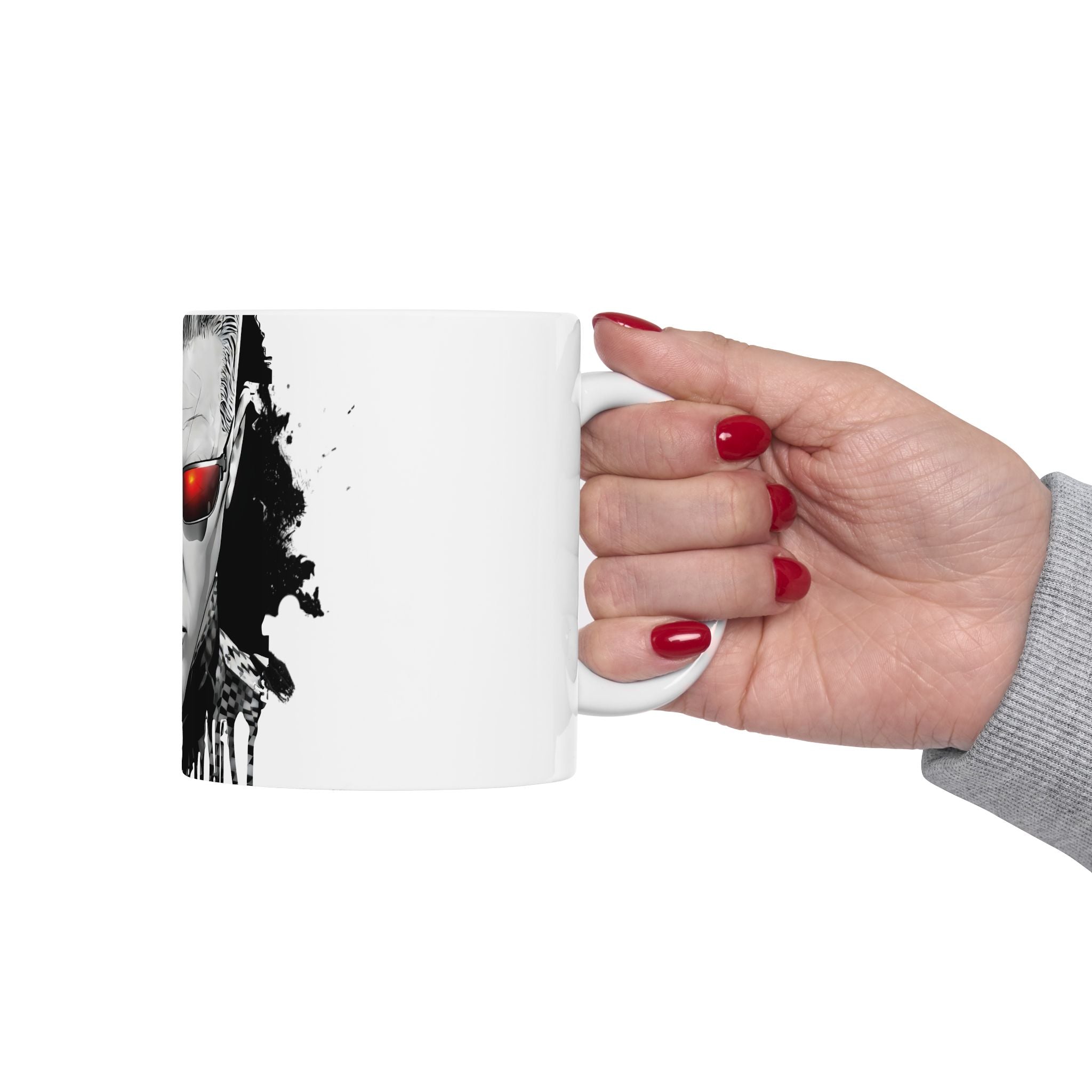Split Face Cyborg vs Mutant Mug — Sci‑Fi Half‑Human Red Eye Ceramic Coffee Cup (11oz/15oz) JIGSAW Y WESKER - JIGWES