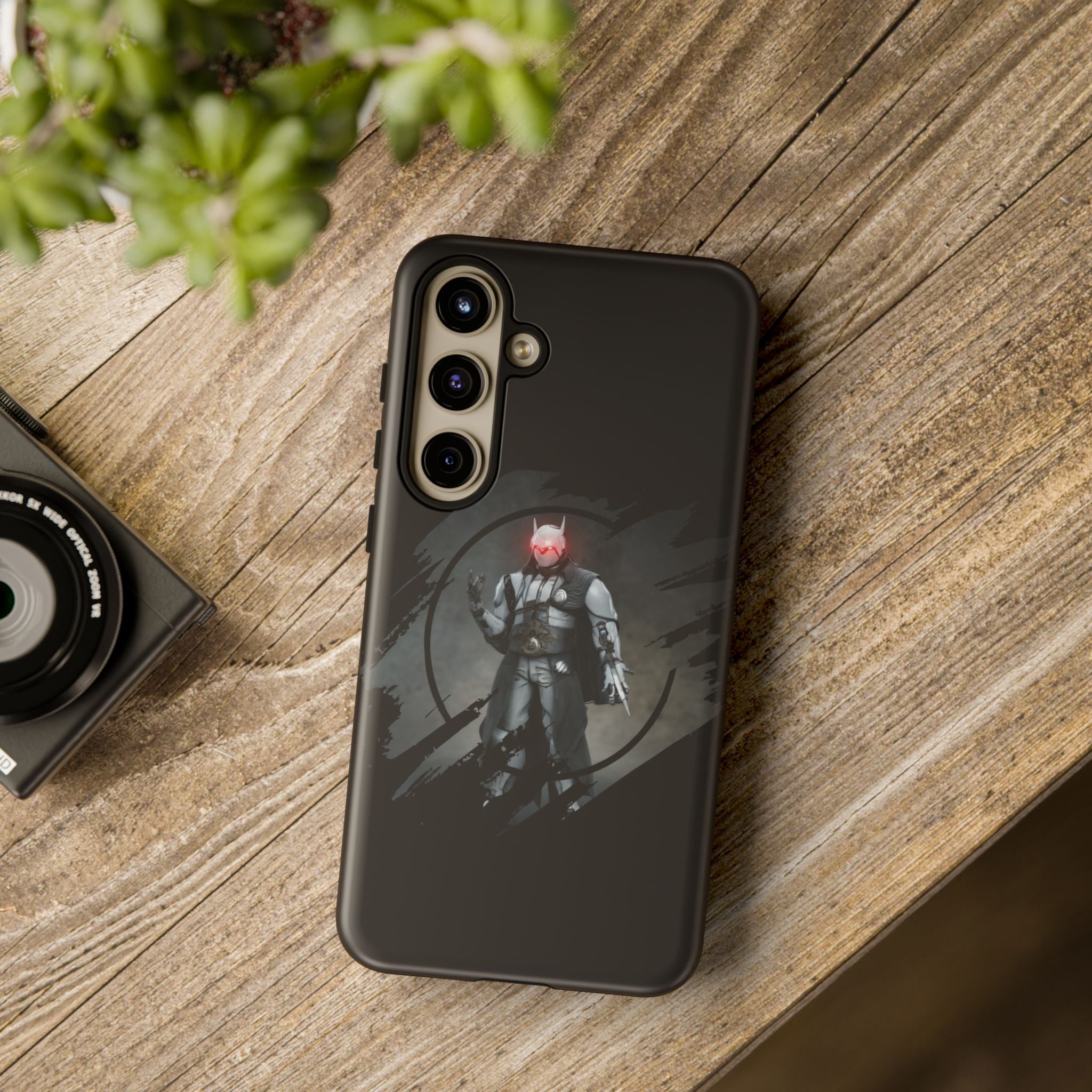 Galaxy Warrior Tough Phone Case — Dark Sci‑Fi Armor with Red Helm
