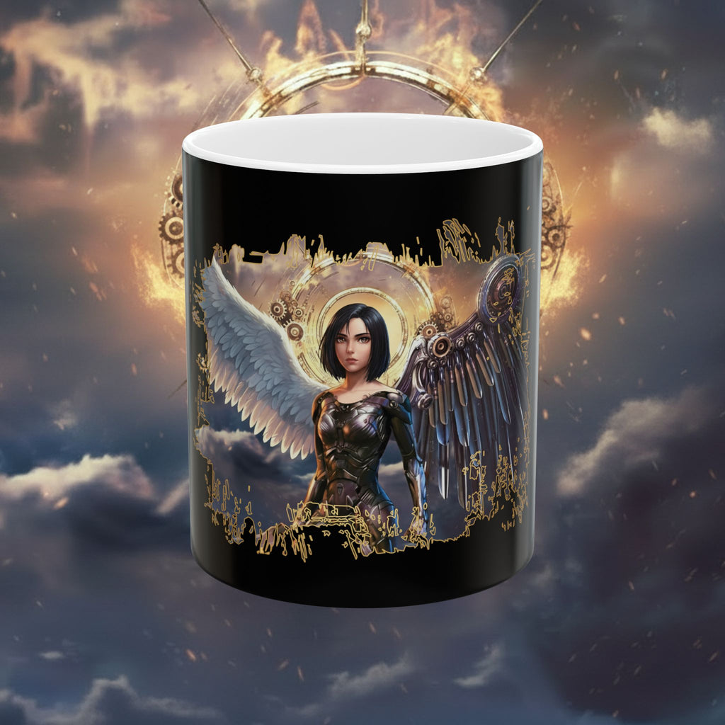 Angel Warrior Ceramic Mug — Gothic Halo Fantasy Coffee Cup (11oz, 15oz) - Alita Battle Angel Two Wings