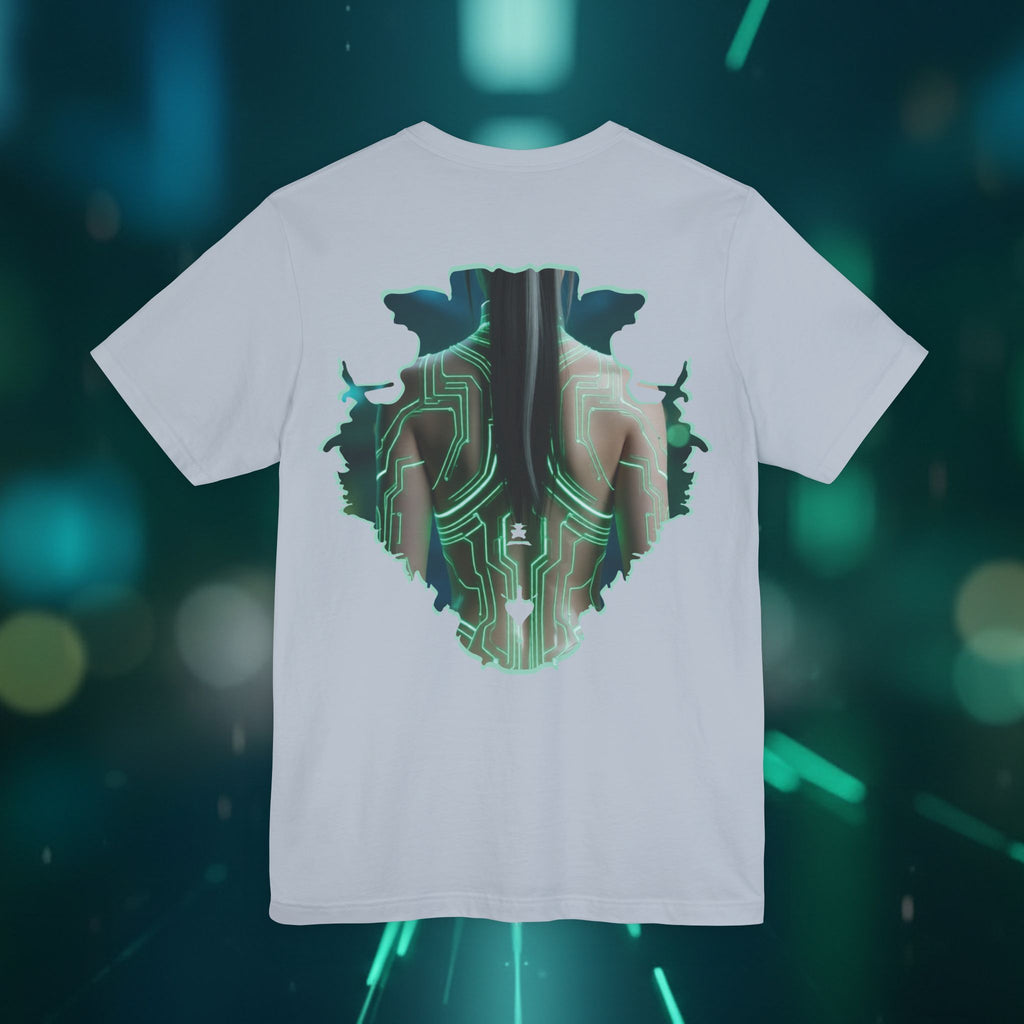 Cybernetic Portrait Tee — Futuristic Neon Circuit Face Graphic Shirt - Green Cyborg Woman