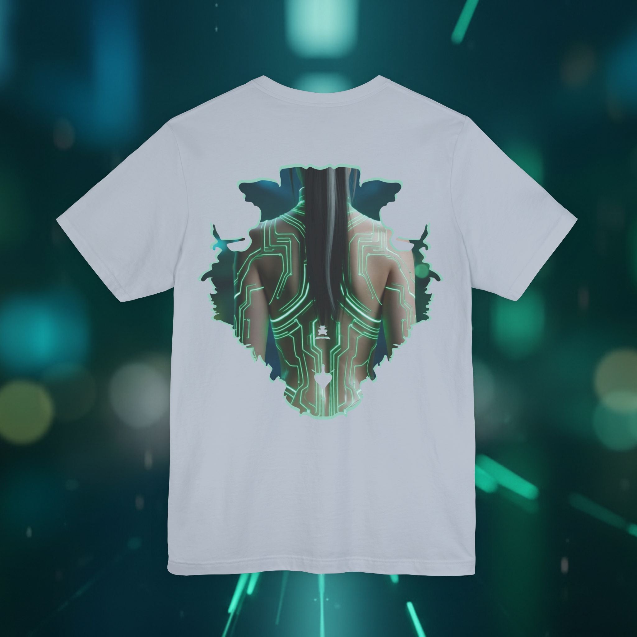 Cybernetic Portrait Tee — Futuristic Neon Circuit Face Graphic Shirt - Green Cyborg Woman