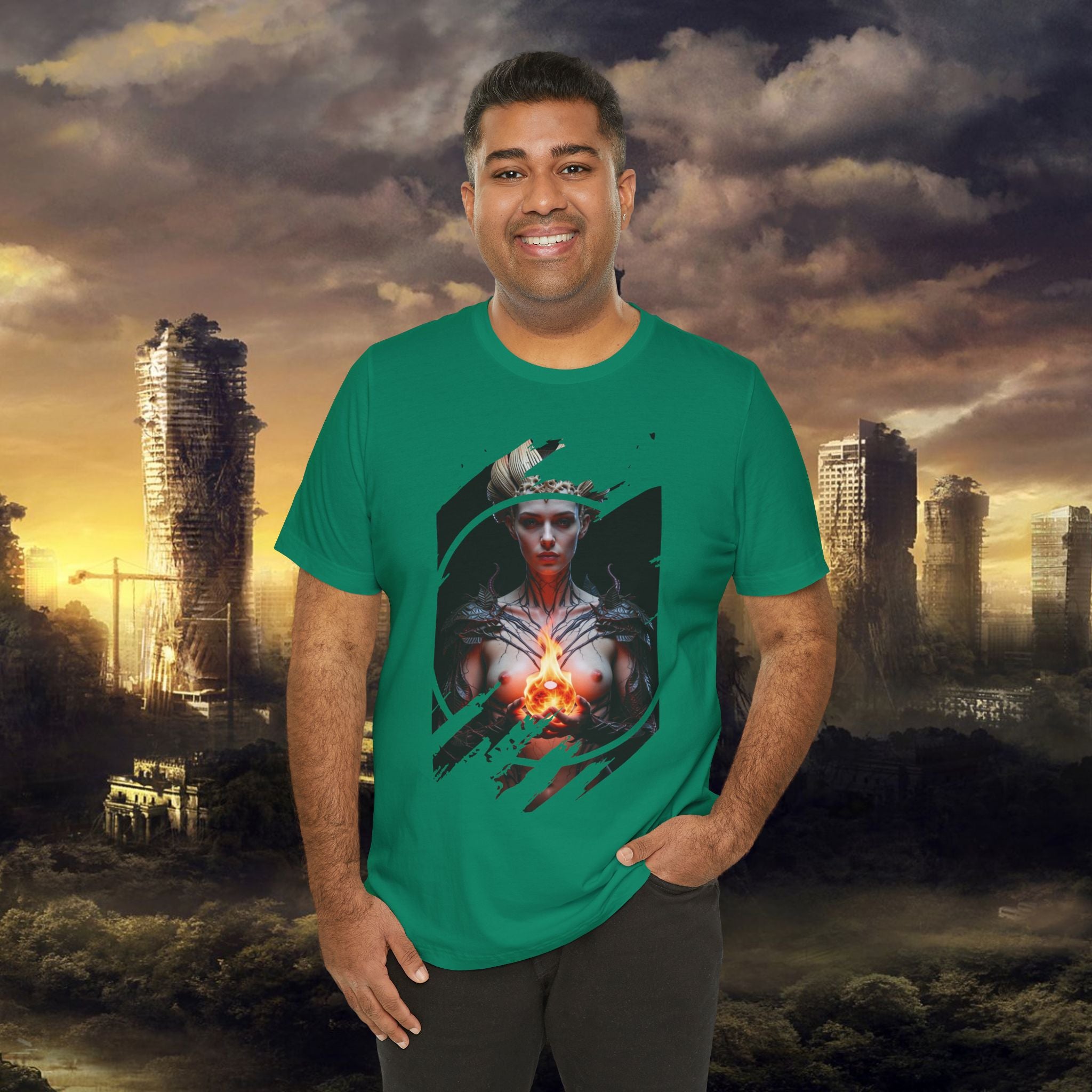 Dark Sorceress T‑Shirt — Fantasy Magic Witch Tee with Fiery Heart - Alexia Ashford