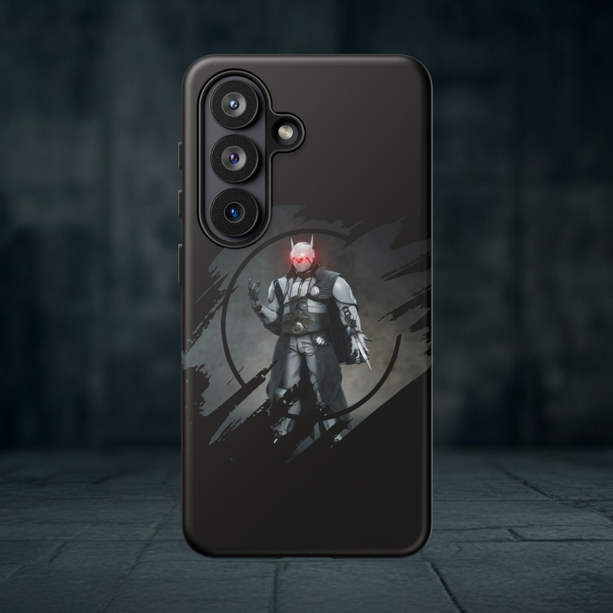 Galaxy Warrior Tough Phone Case — Dark Sci‑Fi Armor with Red Helm