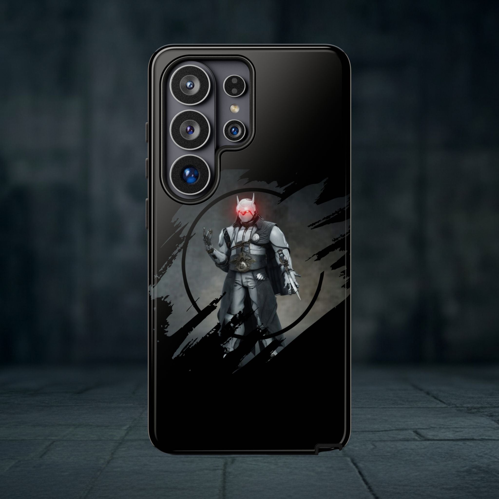 Galaxy Warrior Tough Phone Case — Dark Sci‑Fi Armor with Red Helm