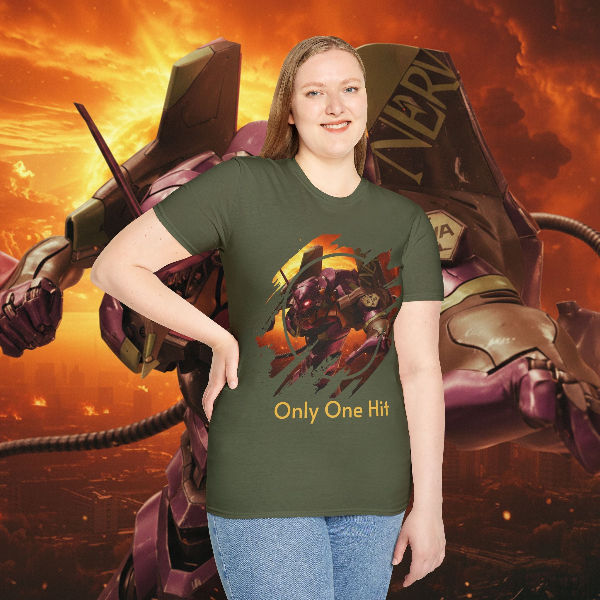 Only One Hit T-Shirt — Gamer Mech Battle Tee - EVA 1 - Neon Genesis Evangelion
