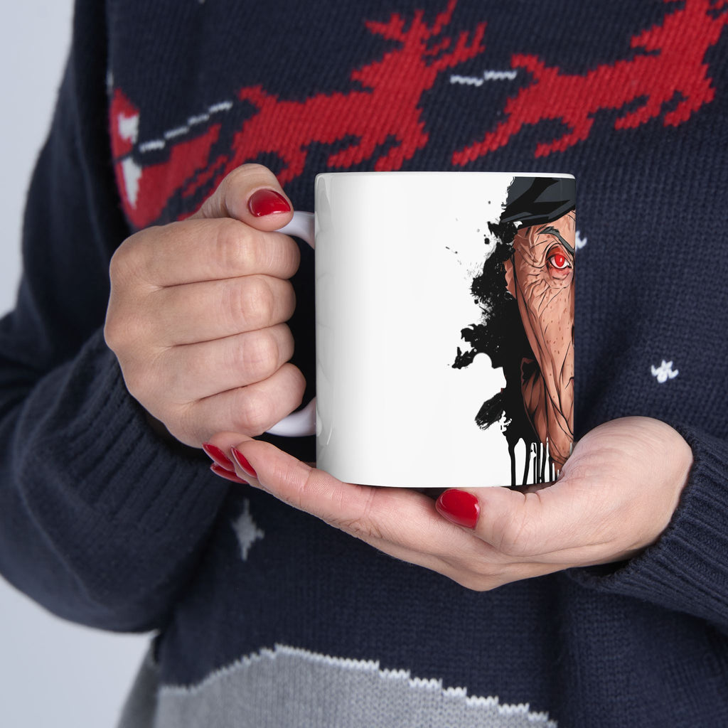 Split Face Cyborg vs Mutant Mug — Sci‑Fi Half‑Human Red Eye Ceramic Coffee Cup (11oz/15oz) JIGSAW Y WESKER - JIGWES