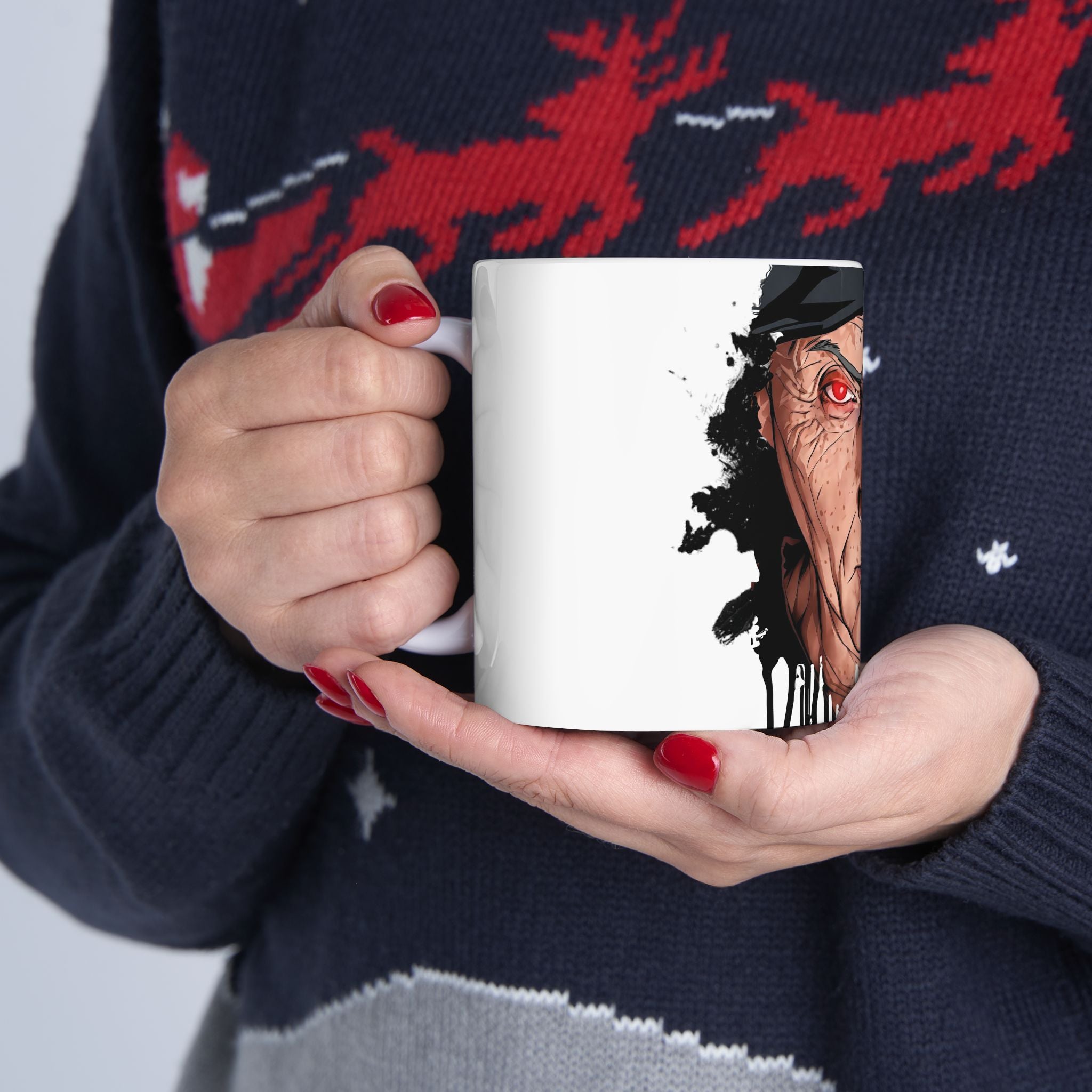 Split Face Cyborg vs Mutant Mug — Sci‑Fi Half‑Human Red Eye Ceramic Coffee Cup (11oz/15oz) JIGSAW Y WESKER - JIGWES