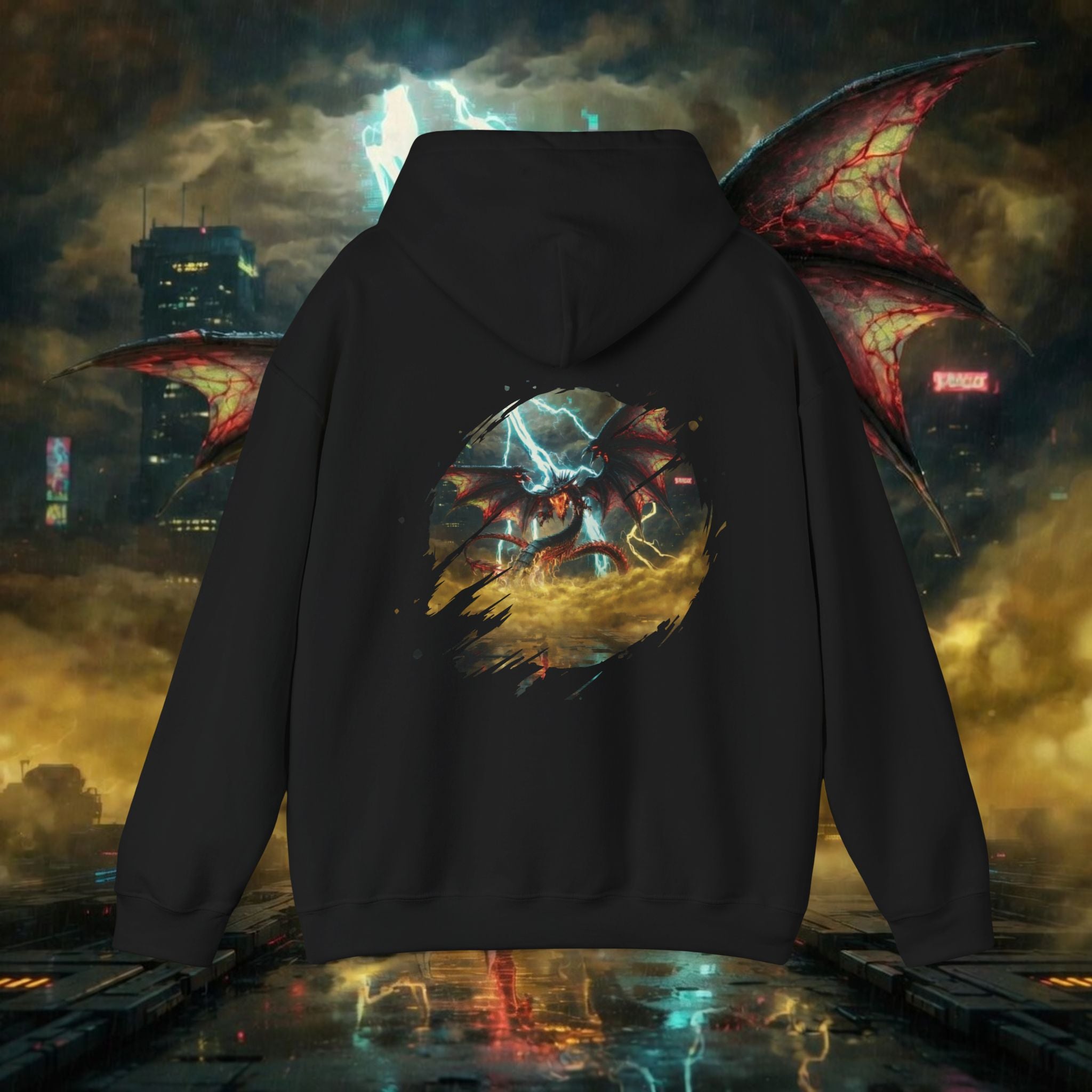 Hoodie — "God of the Heavens" Mythic Lightning Graphic Hoodie - slifer the sky dragon