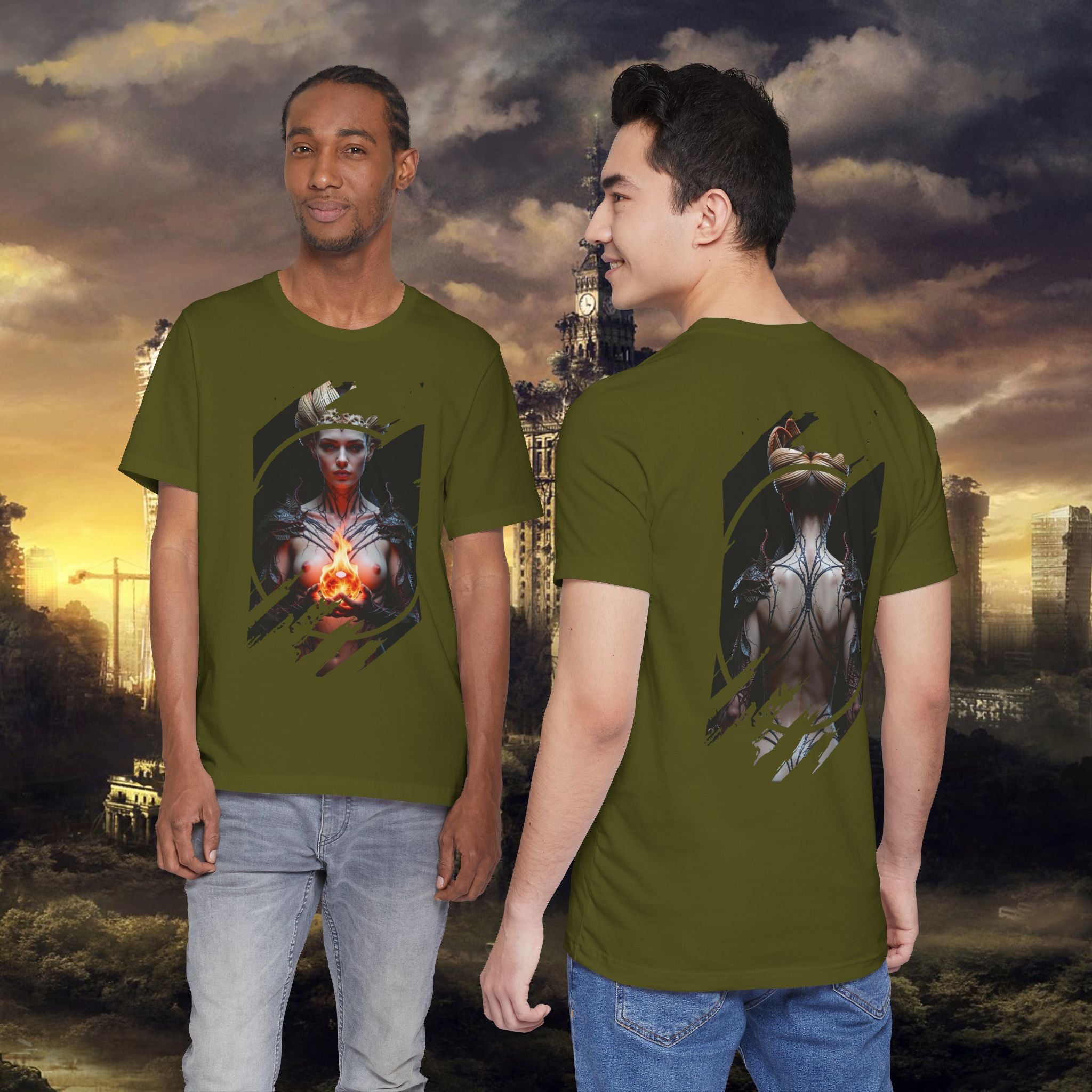 Dark Sorceress T‑Shirt — Fantasy Magic Witch Tee with Fiery Heart - Alexia Ashford