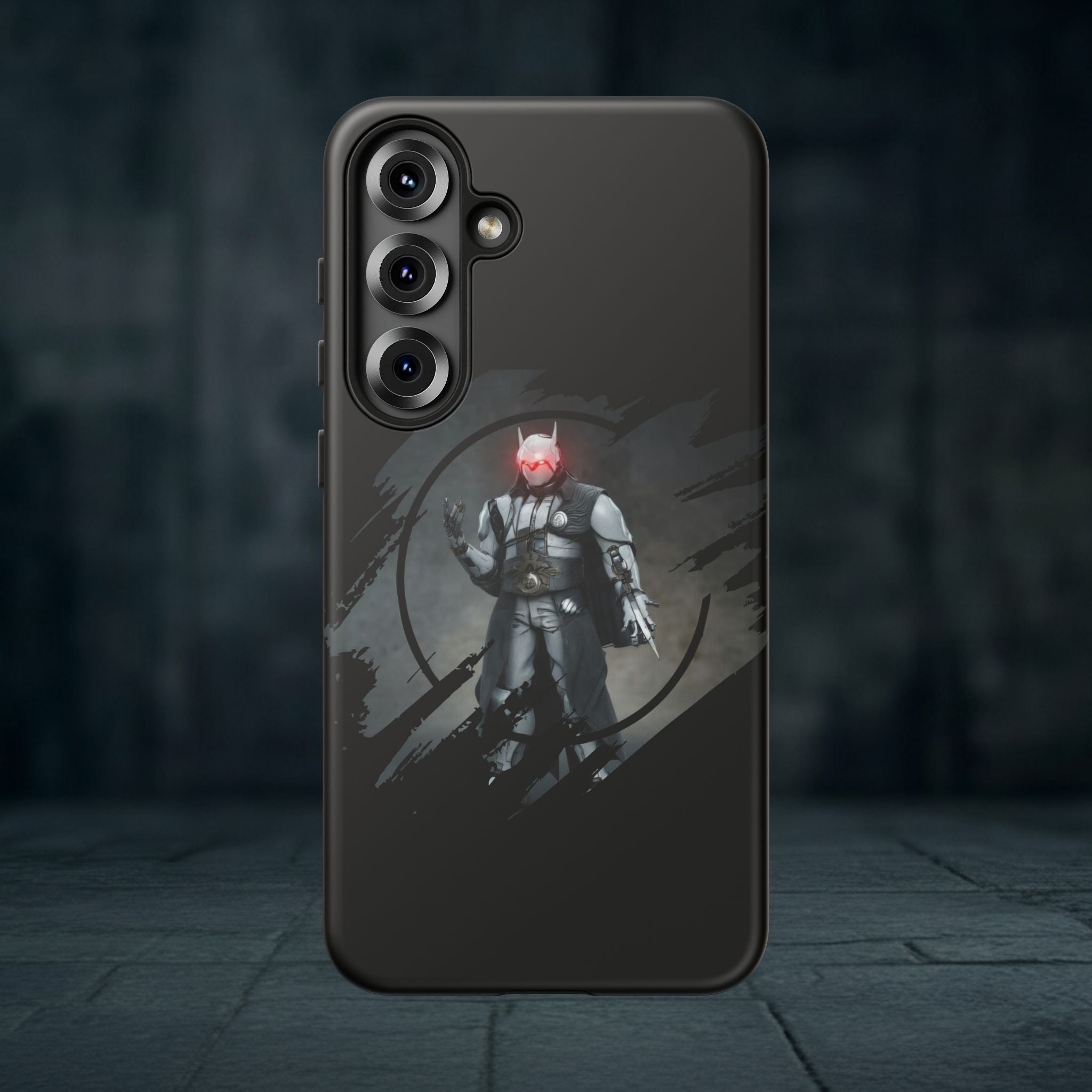 Galaxy Warrior Tough Phone Case — Dark Sci‑Fi Armor with Red Helm