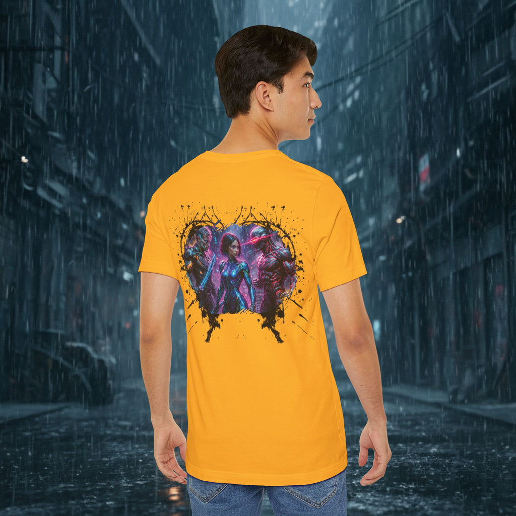T-Shirt — "Big Family Reunion" Sci‑Fi Character Heart Graphic Tee - Battle Suits