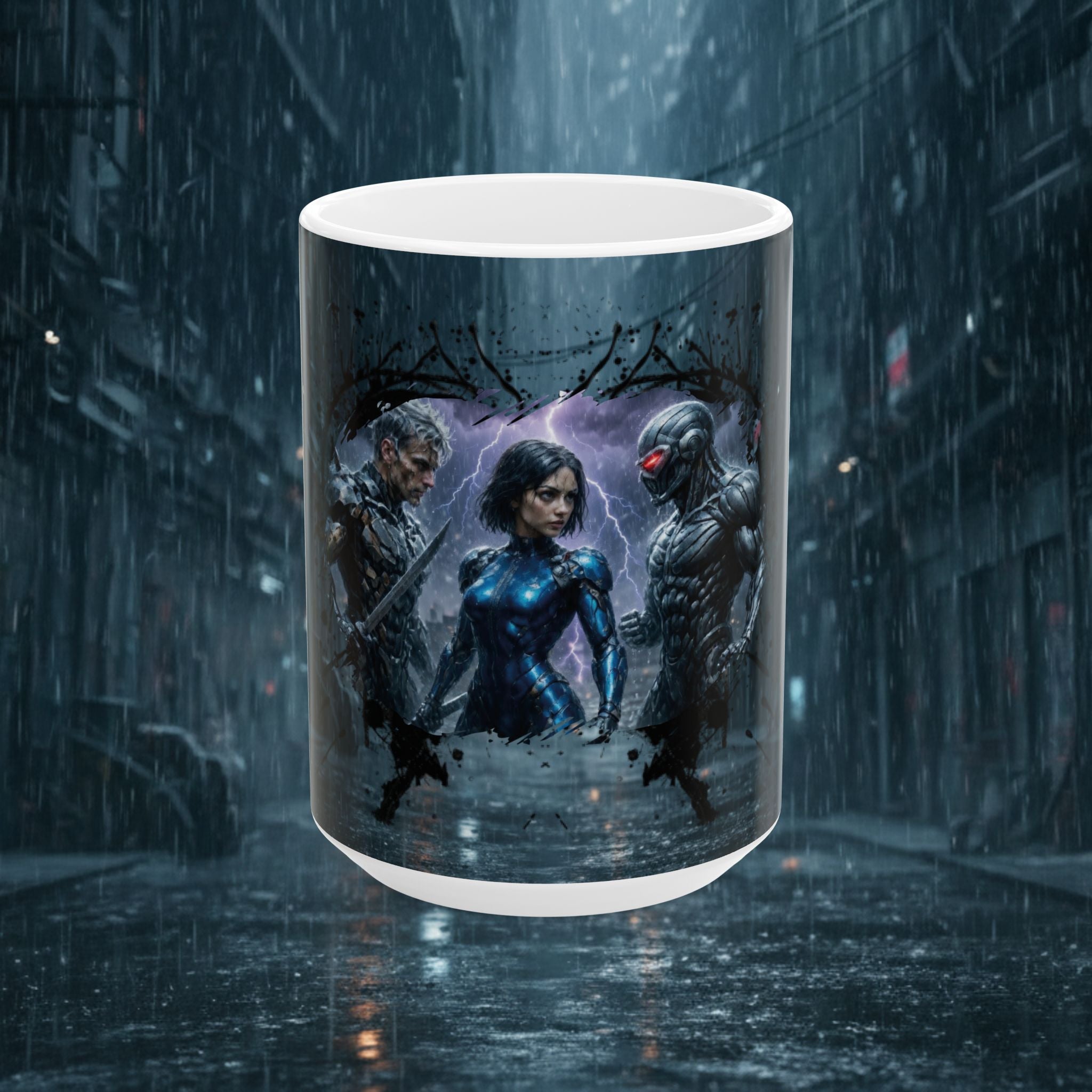 Cyberpunk Battle Ceramic Mug — Futuristic Warrior Design (11oz/15oz) - Battle Suits