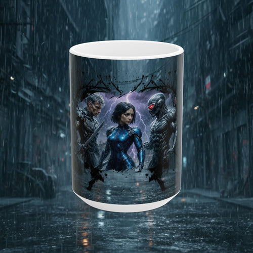 Cyberpunk Battle Ceramic Mug — Futuristic Warrior Design (11oz/15oz) - Battle Suits