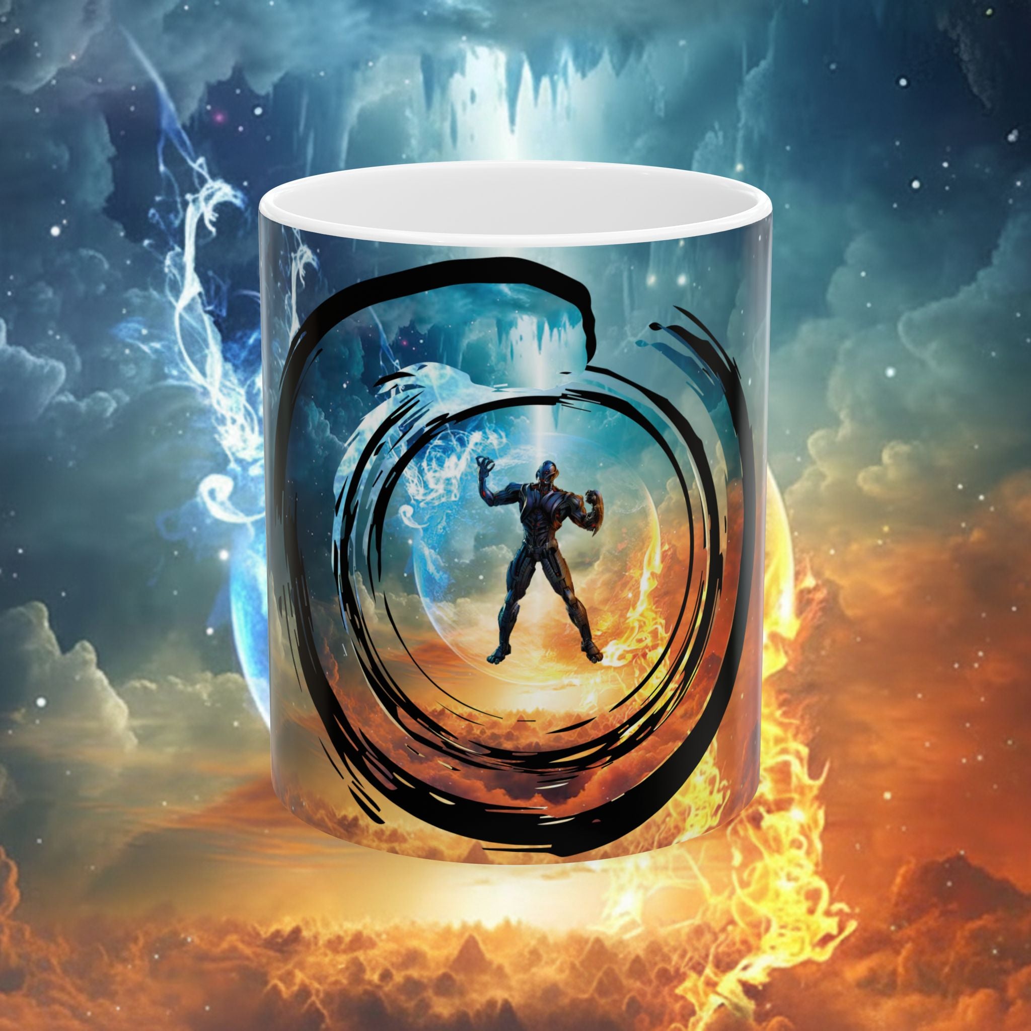Space Warrior Ceramic Mug – Cosmic Battle Silhouette Coffee Cup (11oz, 15oz) - Ultron