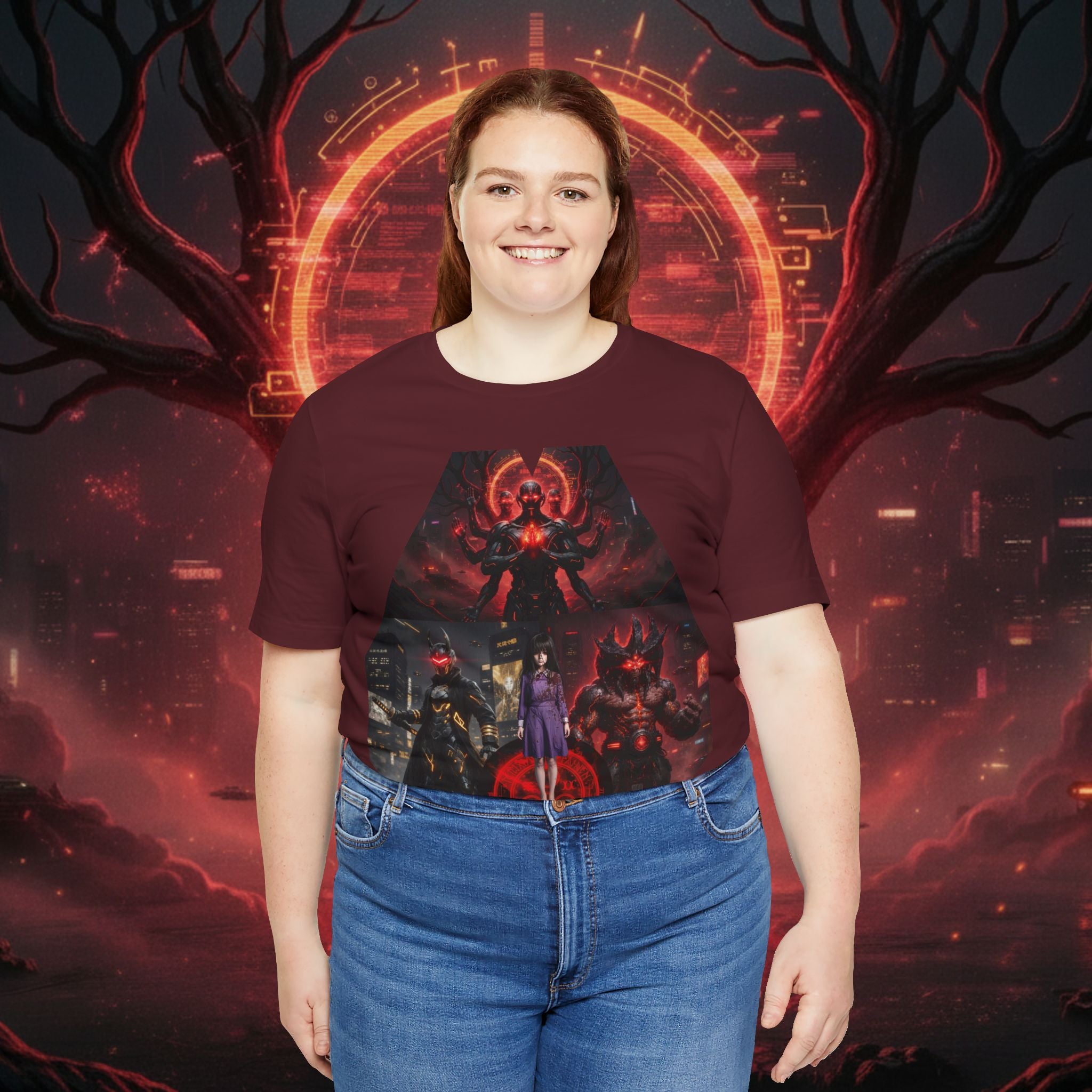 Superhero Squad Graphic Tee — Dark Red Mystic Design