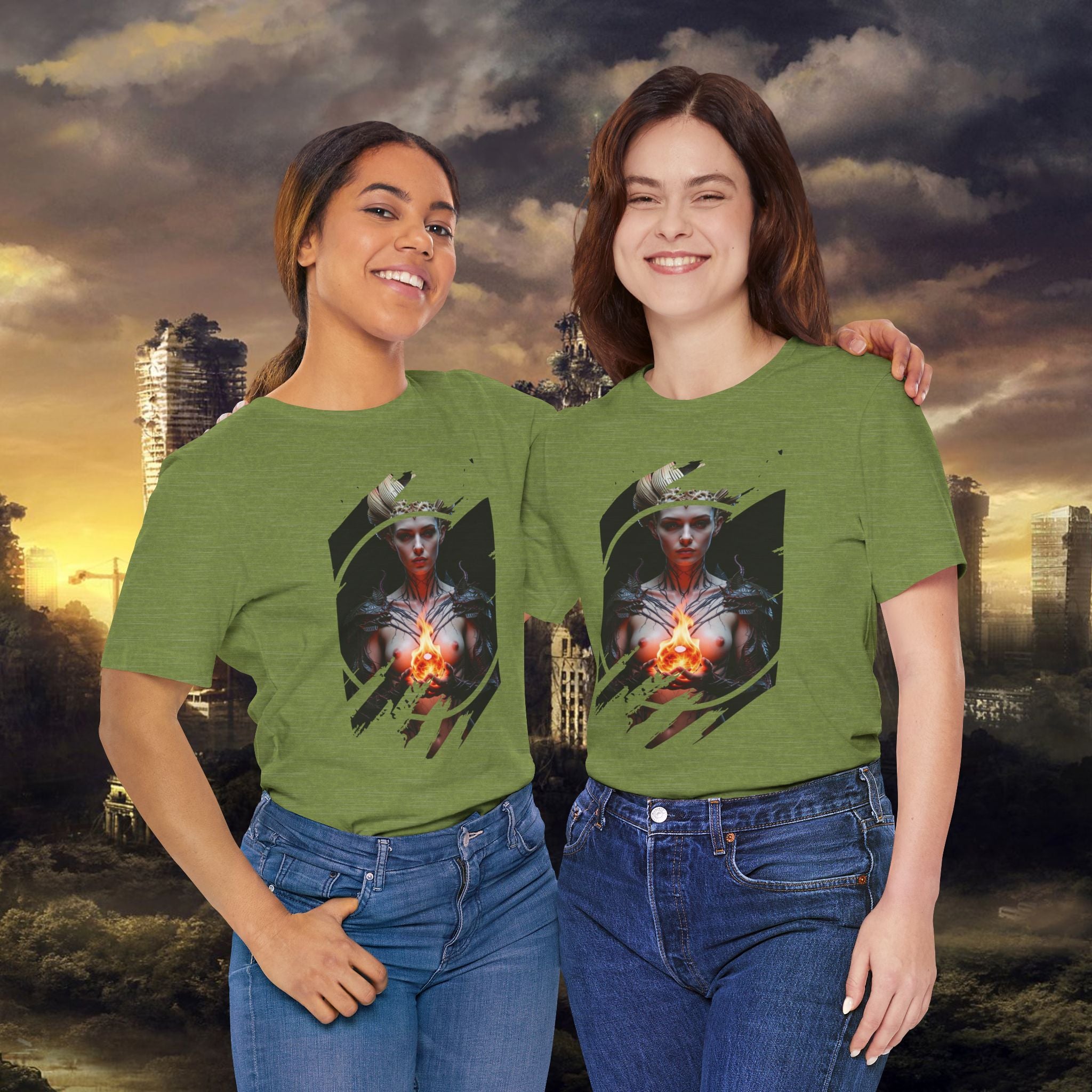 Dark Sorceress T‑Shirt — Fantasy Magic Witch Tee with Fiery Heart - Alexia Ashford