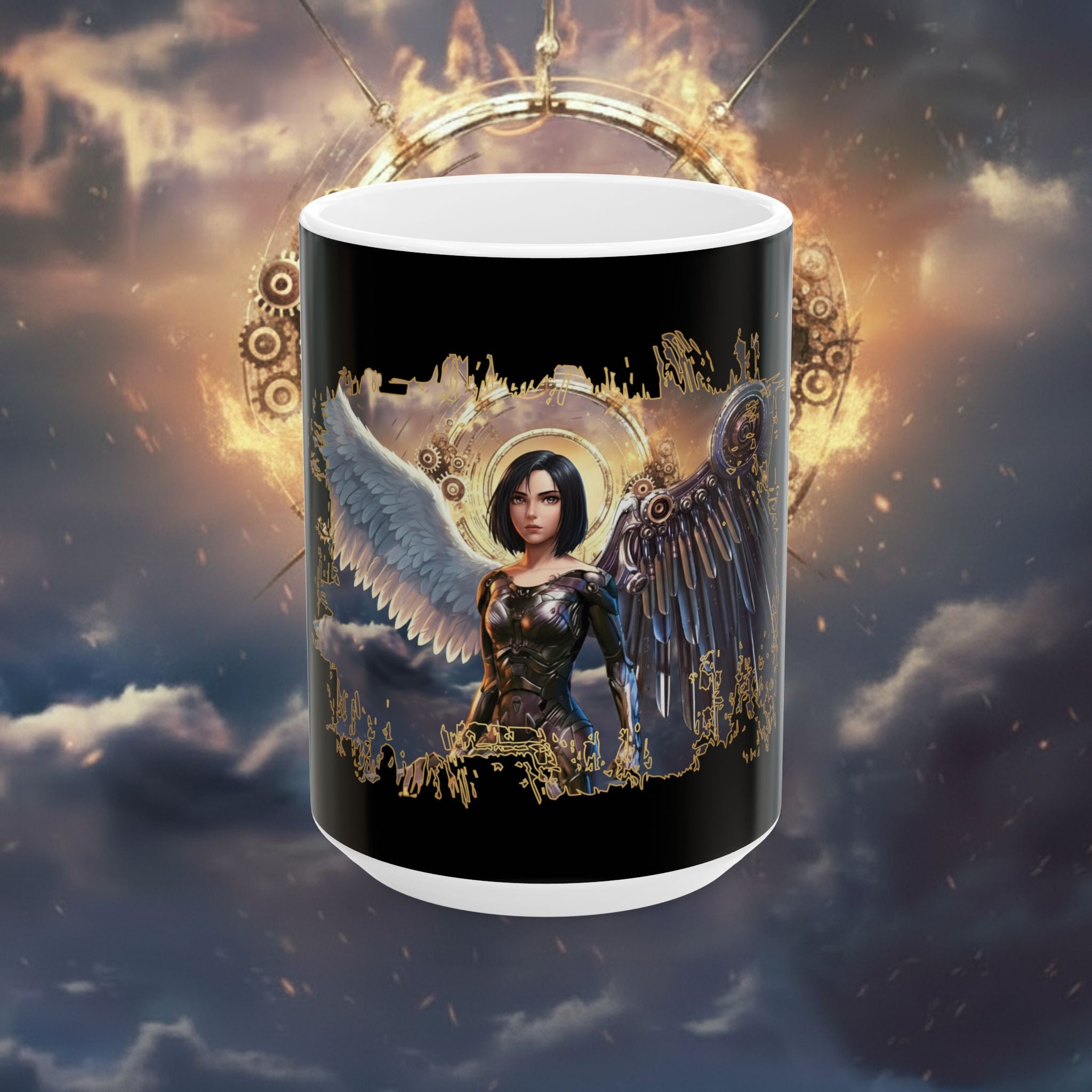 Angel Warrior Ceramic Mug — Gothic Halo Fantasy Coffee Cup (11oz, 15oz) - Alita Battle Angel Two Wings