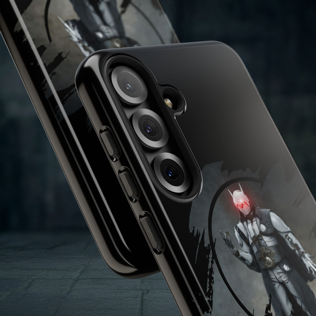 Galaxy Warrior Tough Phone Case — Dark Sci‑Fi Armor with Red Helm