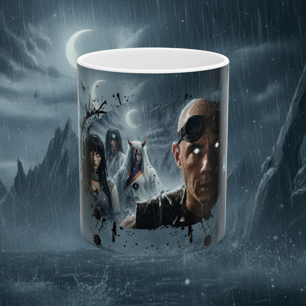 Horror Game Character Ceramic Mug — Dark Moon Night Coffee Cup (11oz/15oz) - Byakugan Family and Riddick