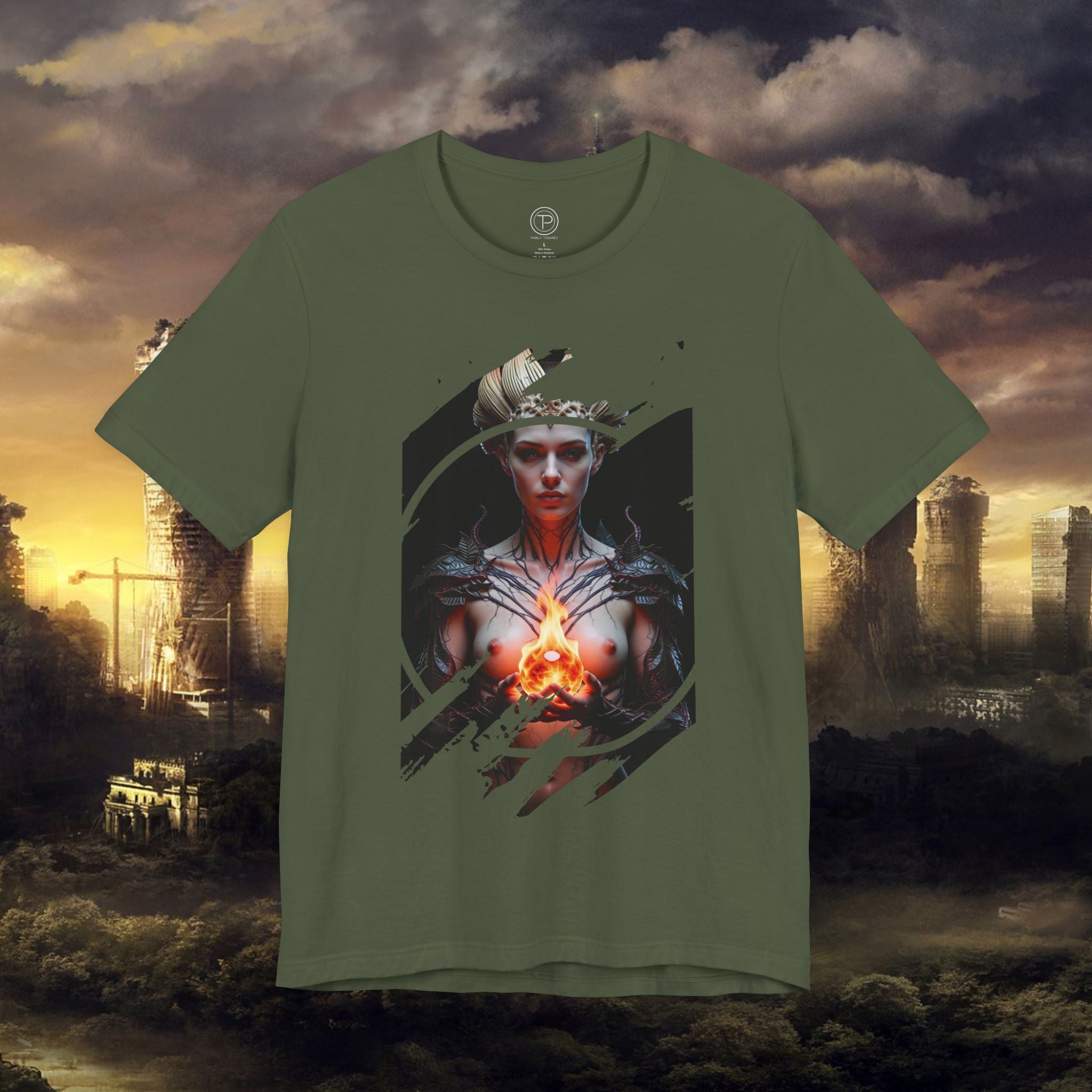 Dark Sorceress T‑Shirt — Fantasy Magic Witch Tee with Fiery Heart - Alexia Ashford