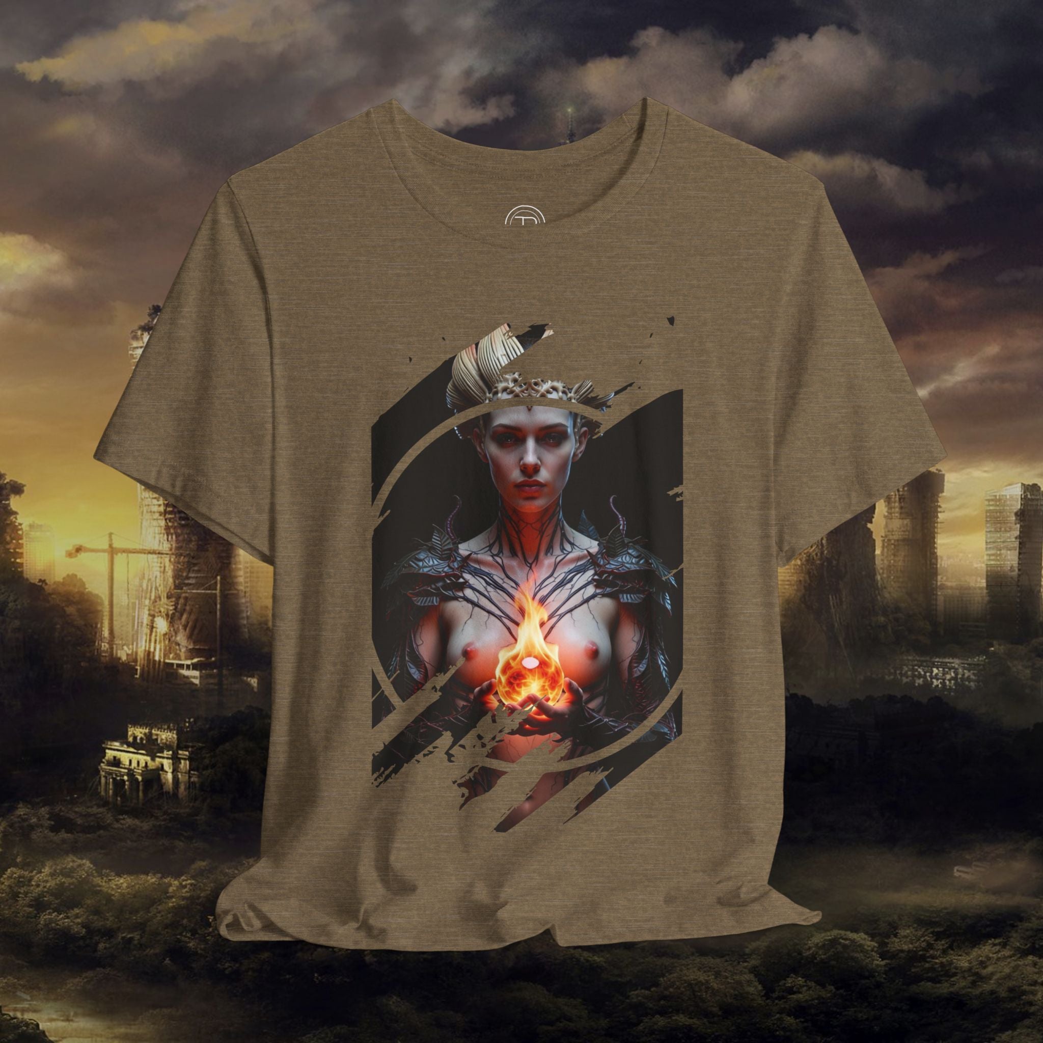 Dark Sorceress T‑Shirt — Fantasy Magic Witch Tee with Fiery Heart - Alexia Ashford