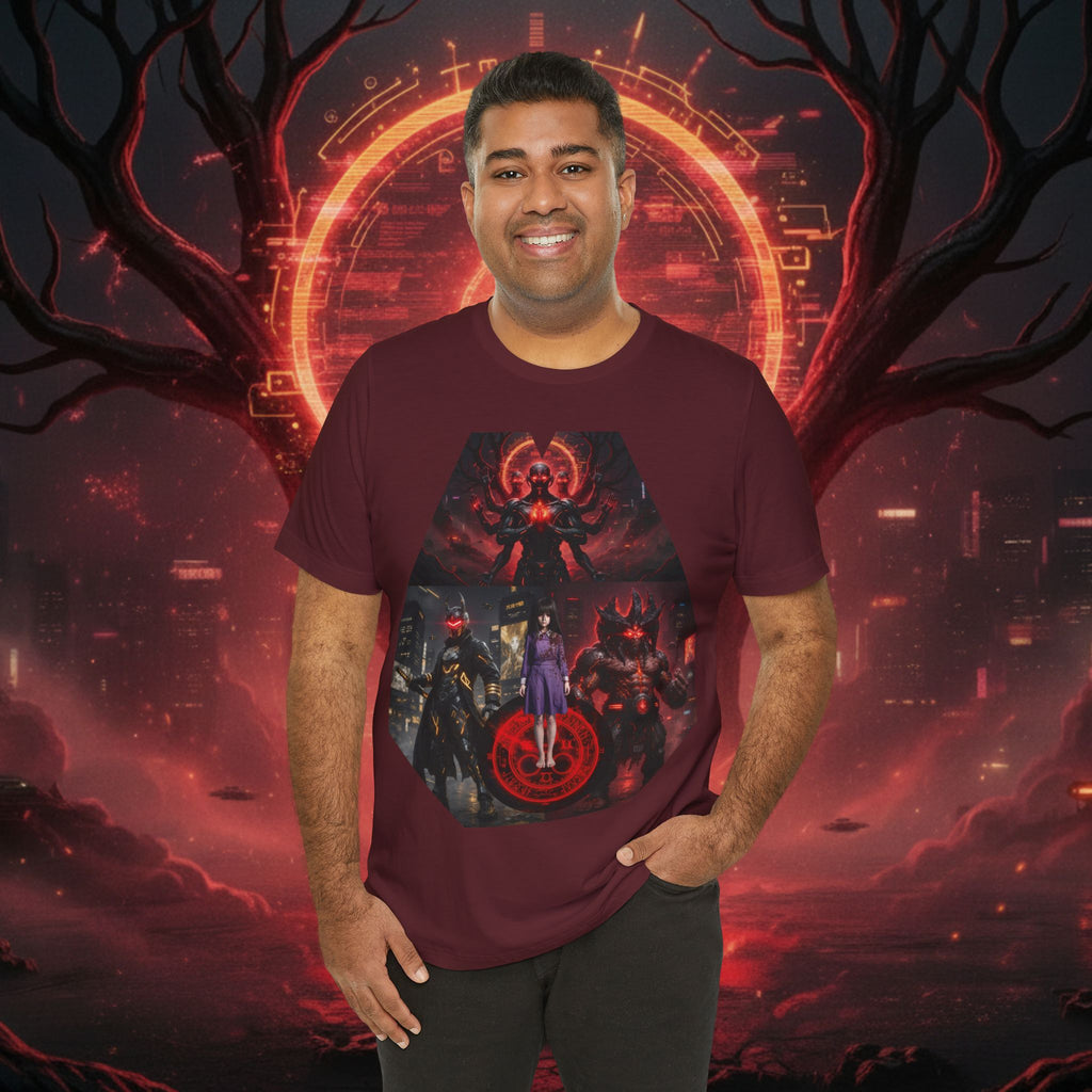 Superhero Squad Graphic Tee — Dark Red Mystic Design