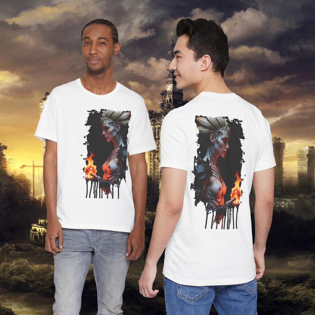 Mythic Fire Goddess T‑Shirt — Fantasy Portrait Tee with Flaming Orb - Alexia Ashford Side Face