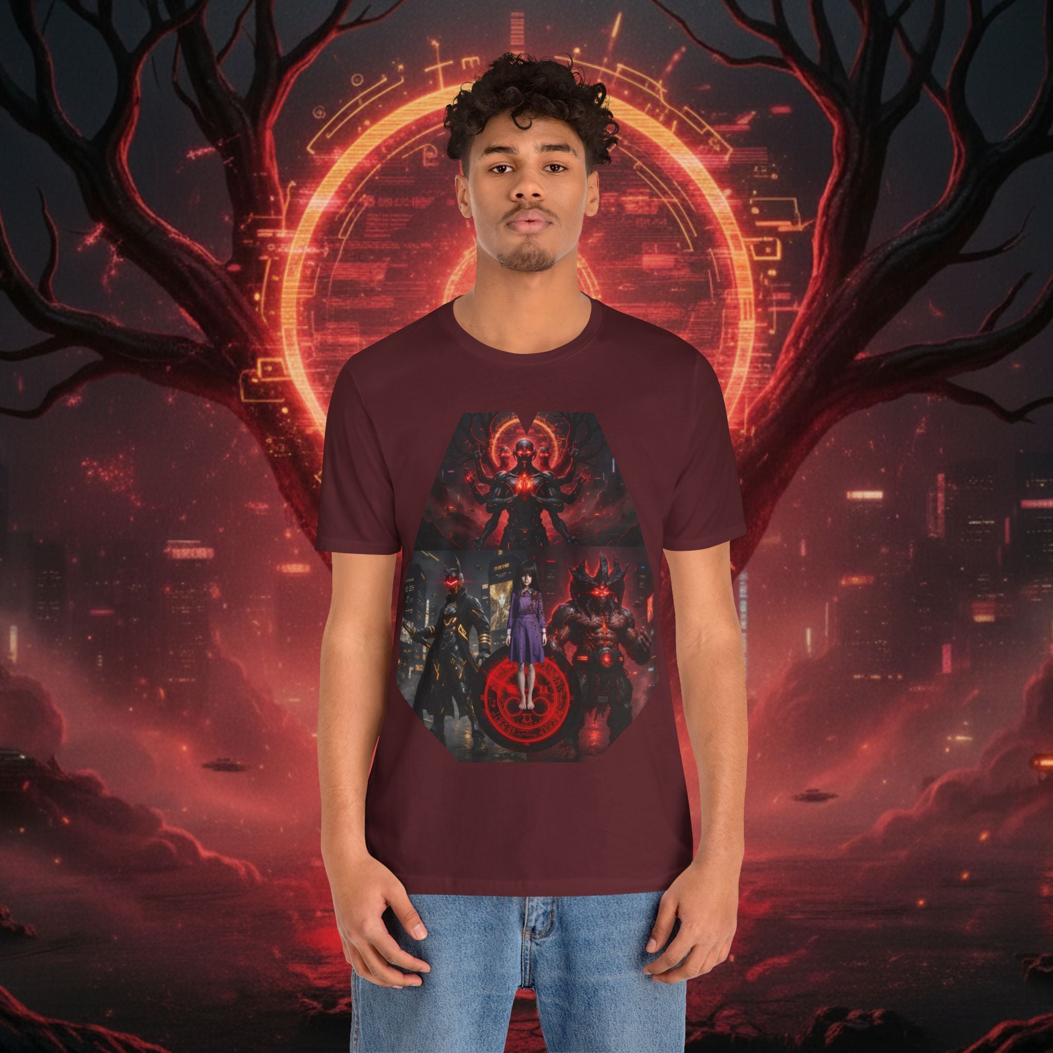 Superhero Squad Graphic Tee — Dark Red Mystic Design